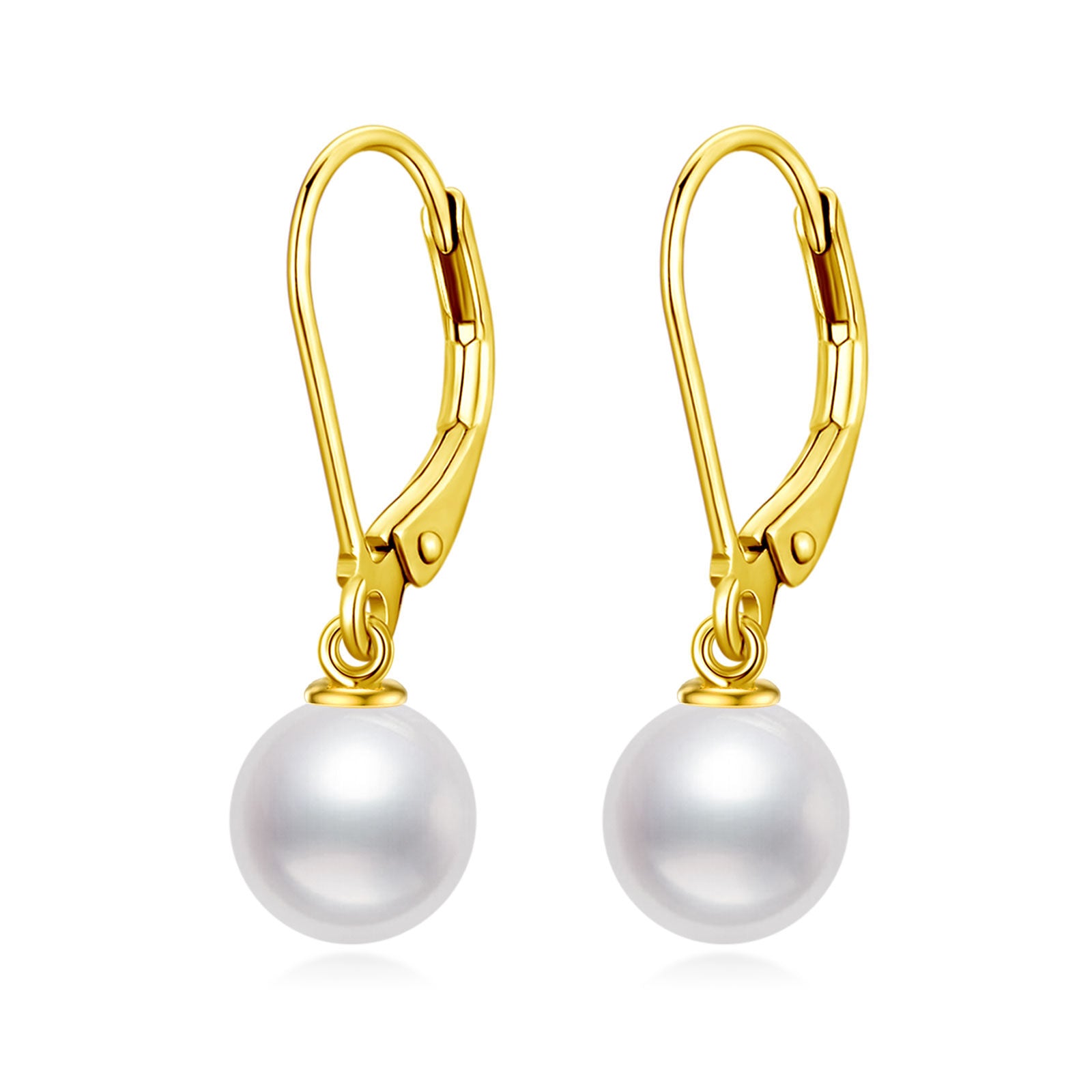 14K Yellow Gold Circular Pearl Bead Lever-back Earrings