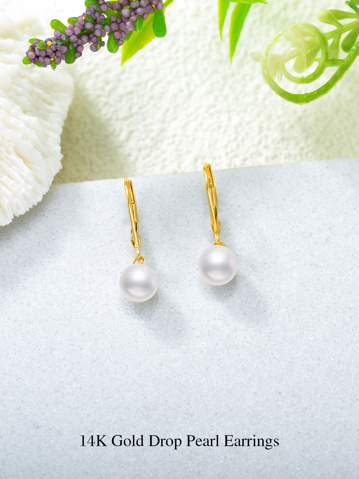 14K Yellow Gold Circular Pearl Bead Lever-back Earrings