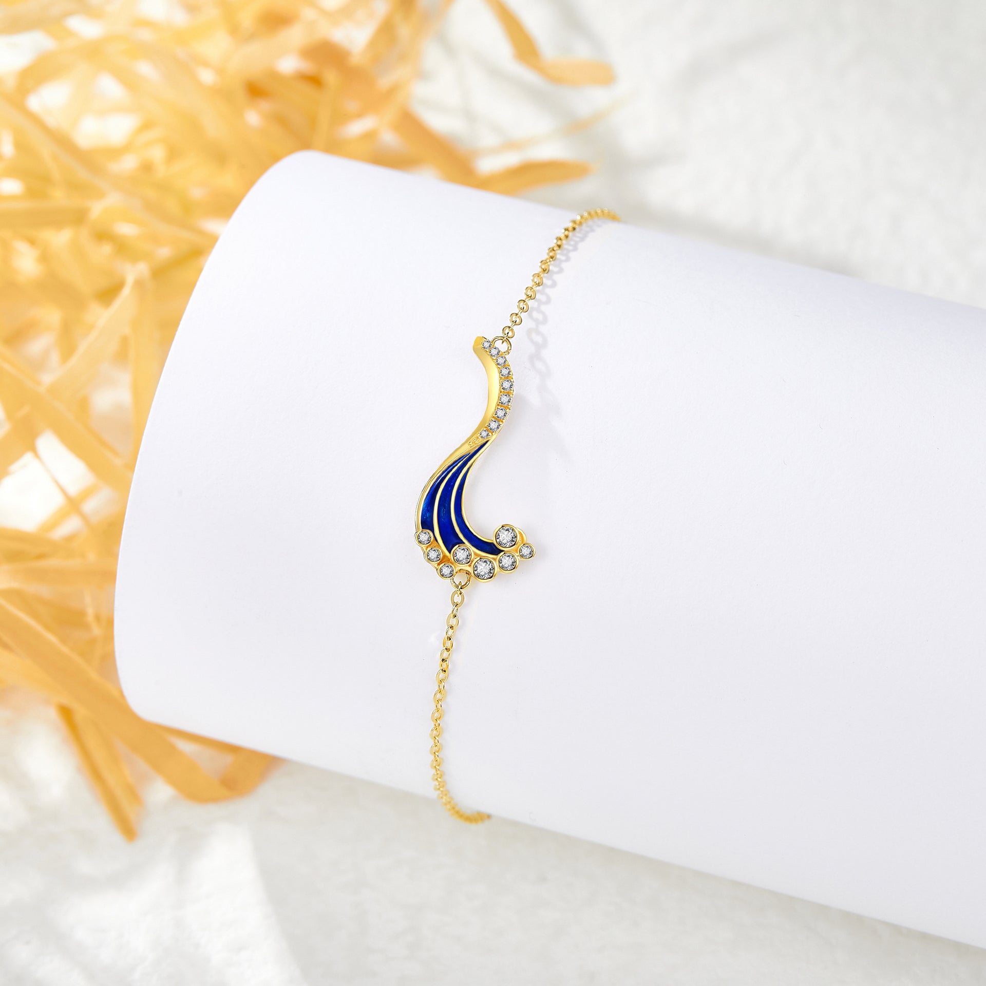 14K Yellow Gold Circular Cubic Zirconia Spray Charm Bracelet