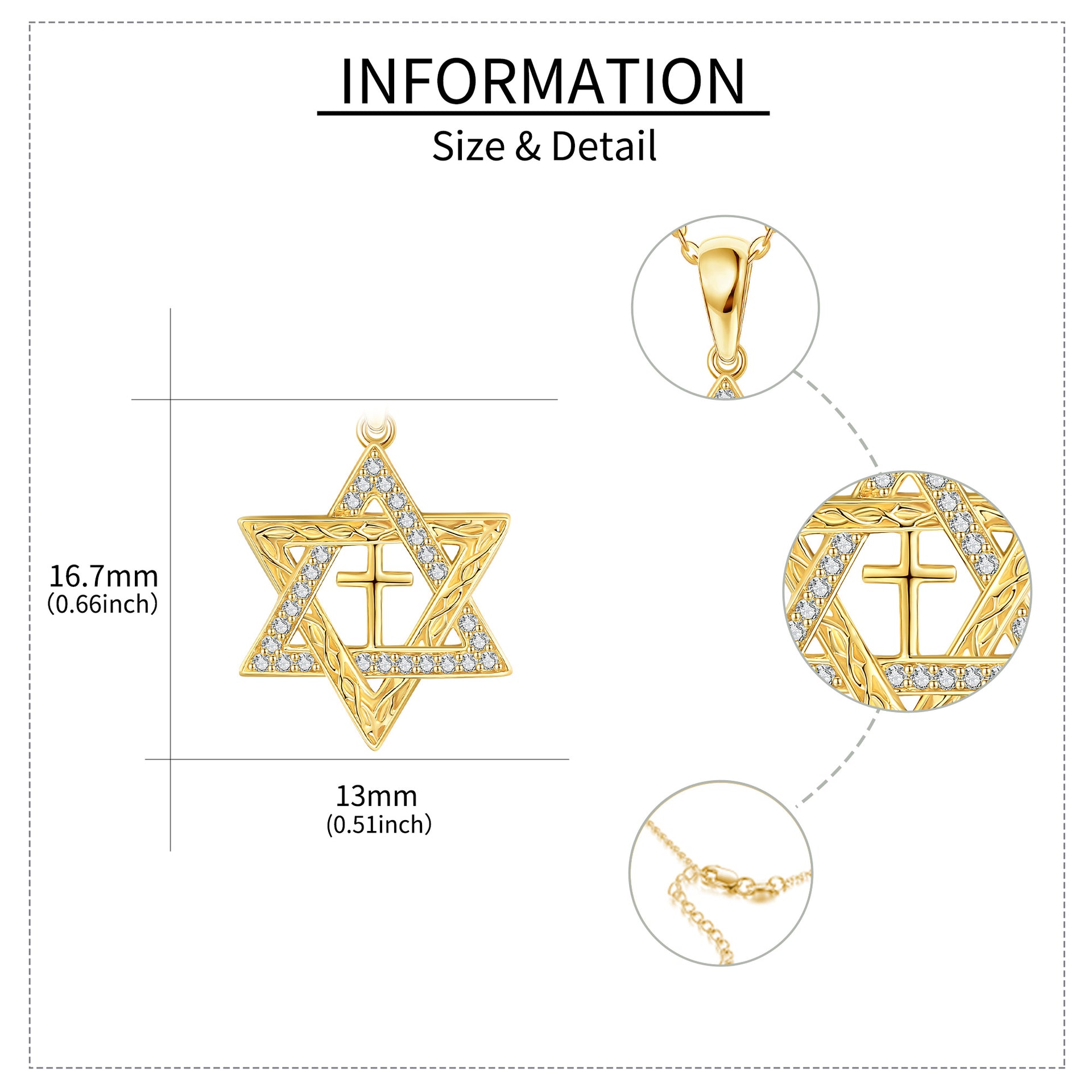 14K Yellow Gold Circular Cubic Zirconia Star Of David Pendant Necklace