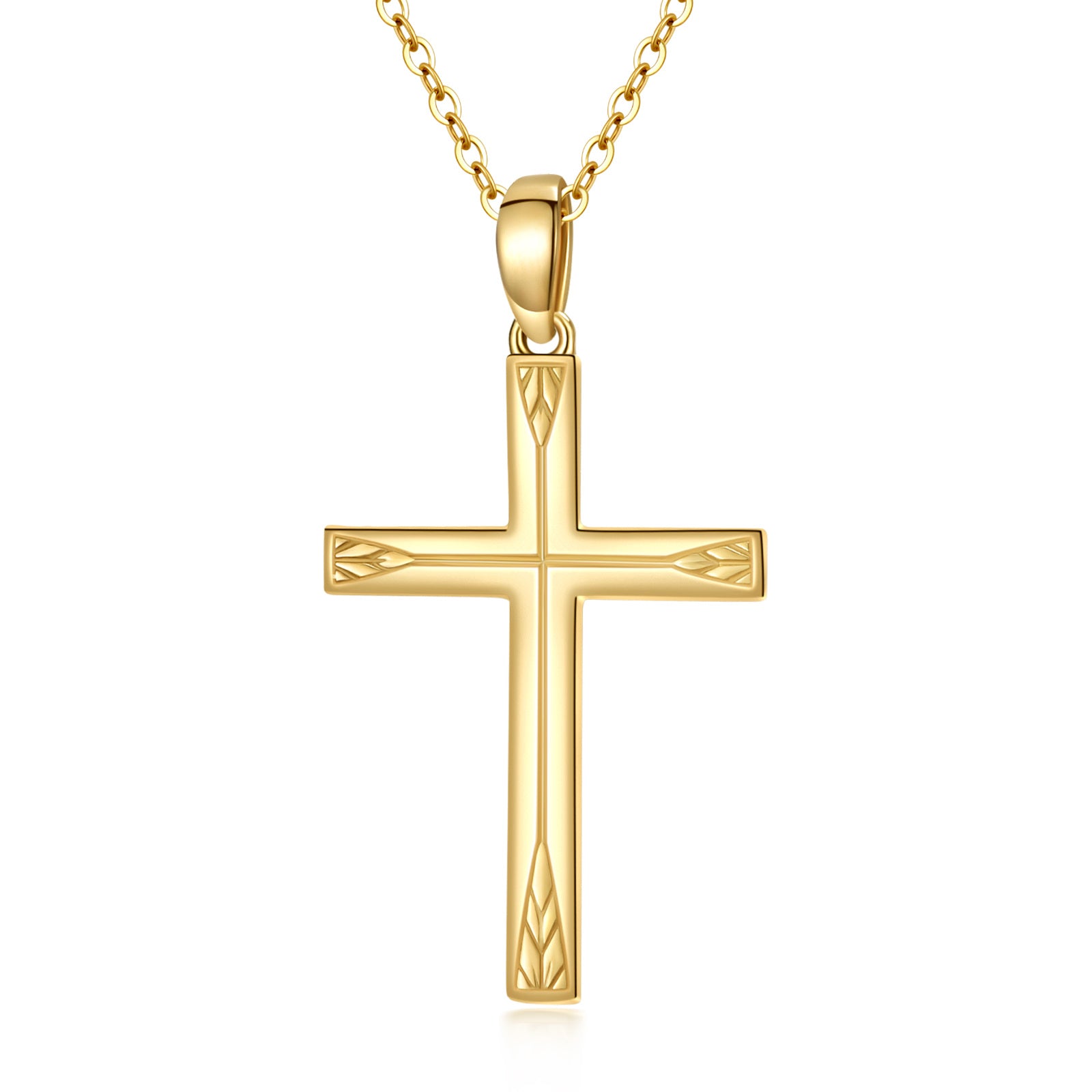 14K Yellow Gold Cross necklace for Women, 16+1+1 inches