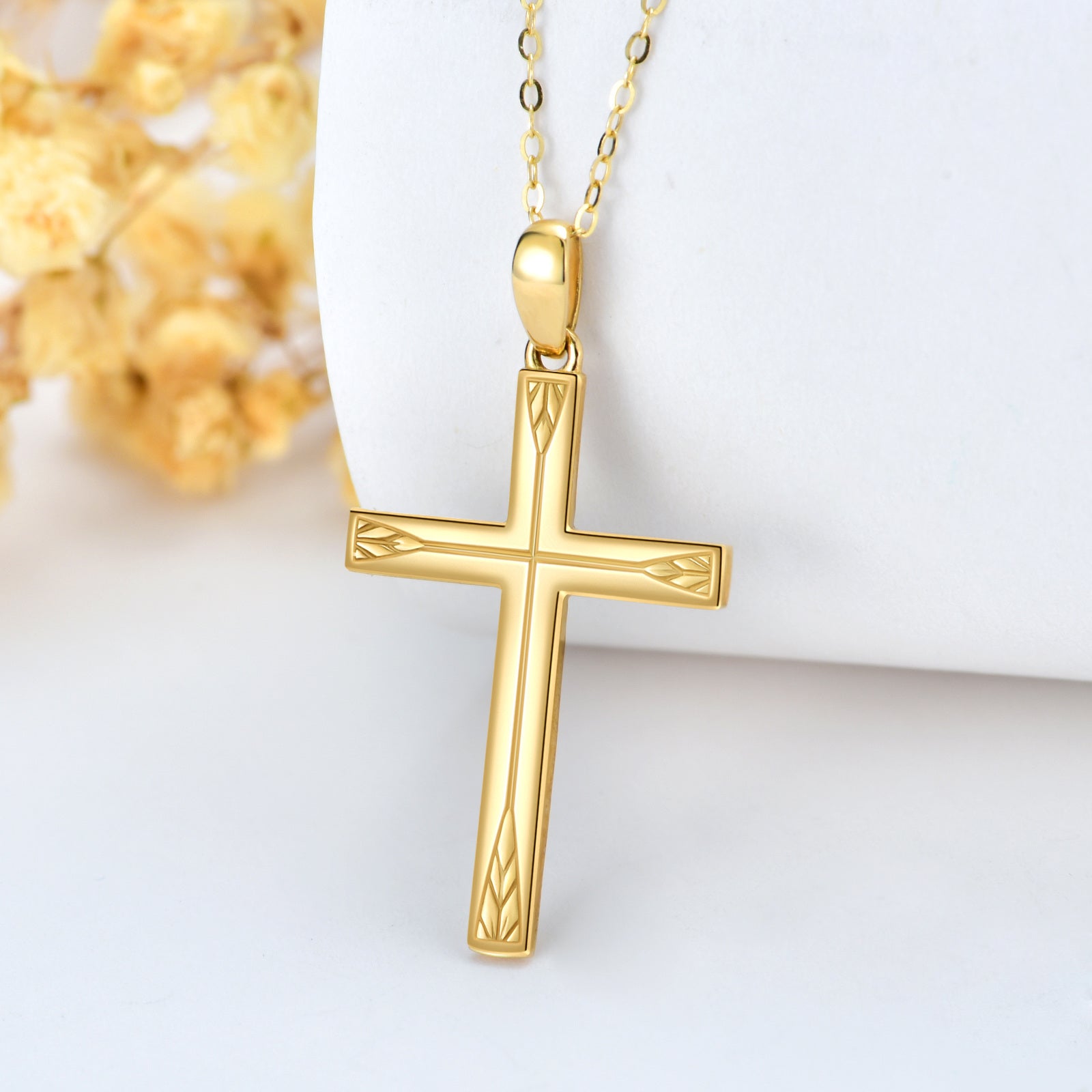 14K Yellow Gold Cross necklace for Women, 16+1+1 inches