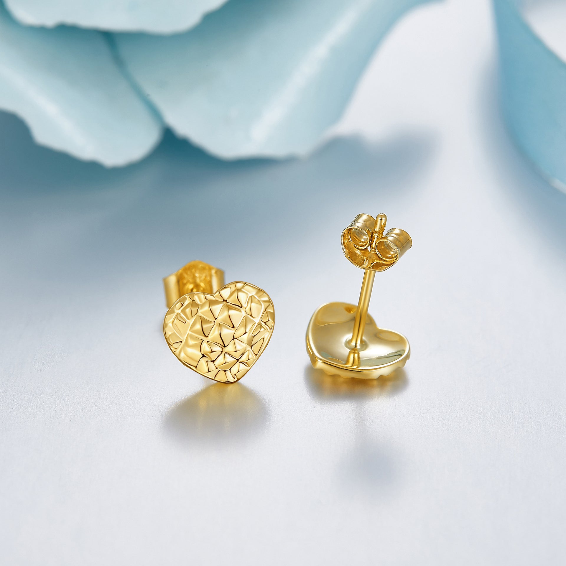 14K Yellow Gold Diamond-Cut Heart Stud Earrings