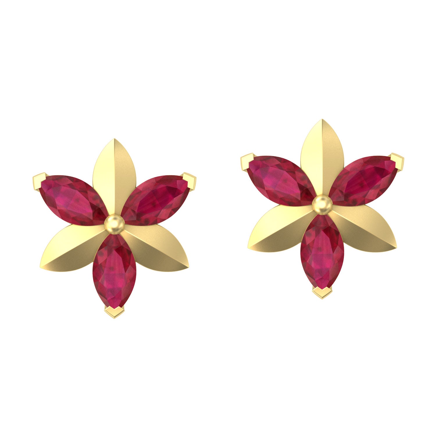 14K Yellow Gold Marquise Cut Ruby Stud Earrings