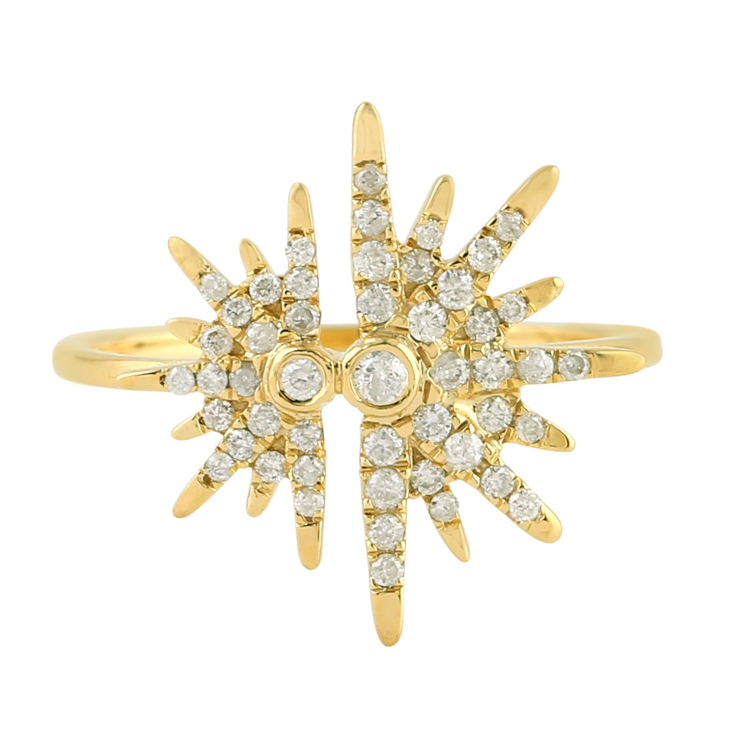 Twin Sunburst Diamond Ring In 14K Yellow Gold