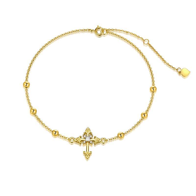 14K Gold Moissanite Cross Charm Bracelet