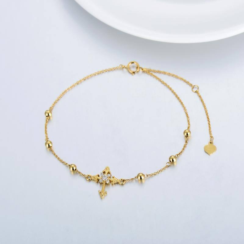 14K Gold Moissanite Cross Charm Bracelet