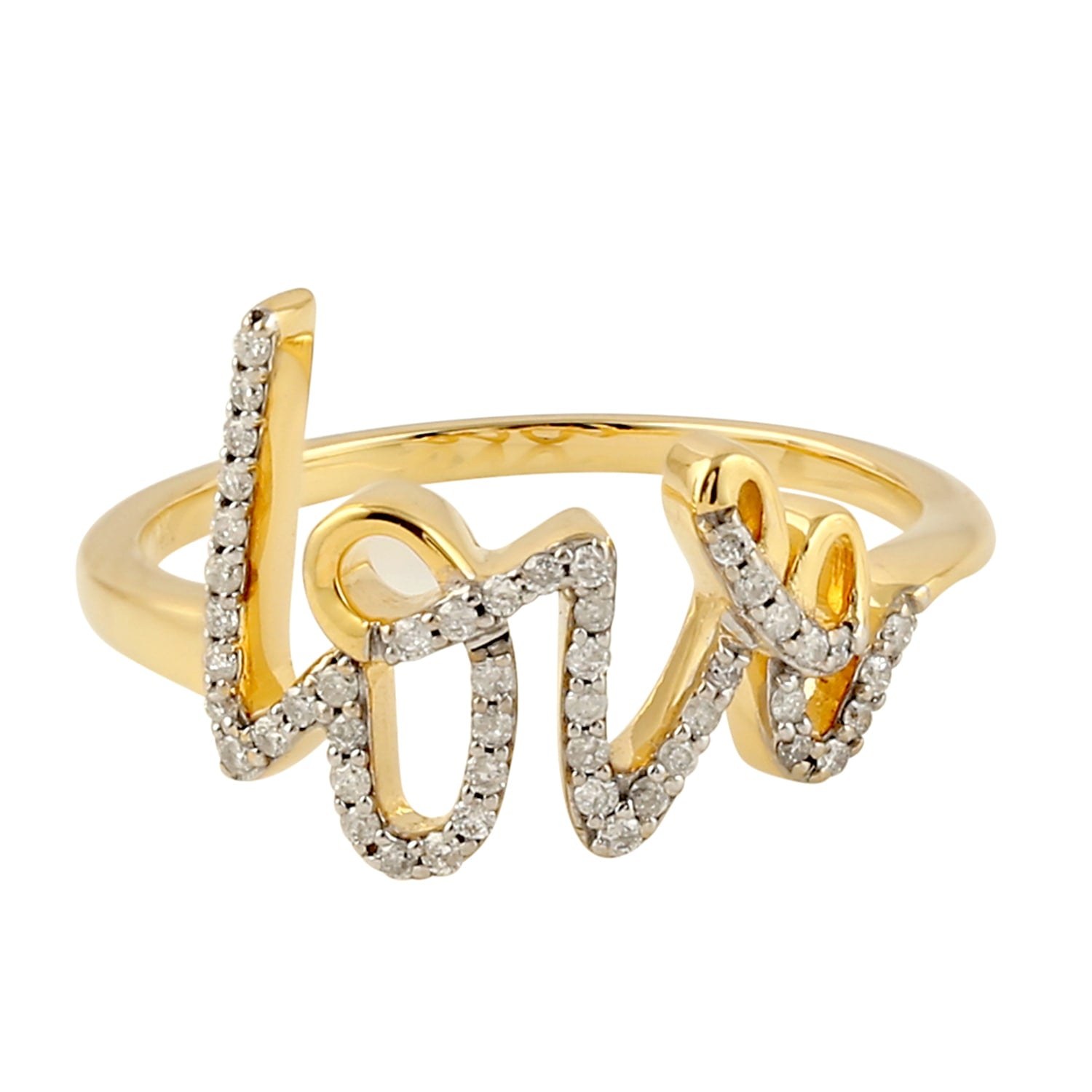 14K Yellow Gold Pave Diamond Promise Love Ring