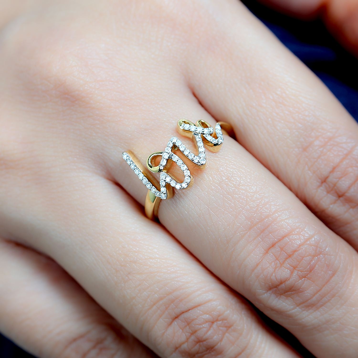 14K Yellow Gold Pave Diamond Promise Love Ring