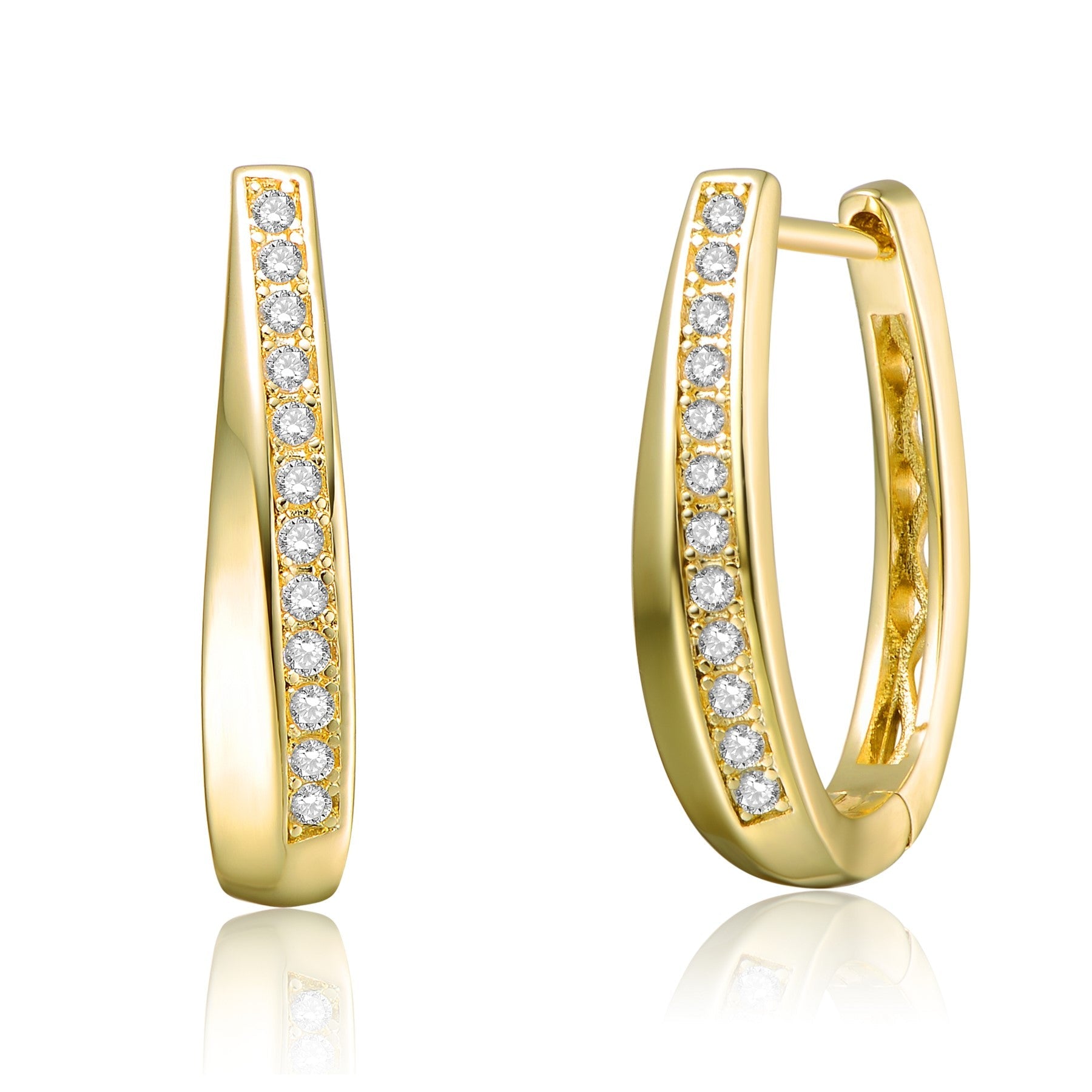 Yellow Gold Plated With Clear Cubic Zirconia Hoop Earrings