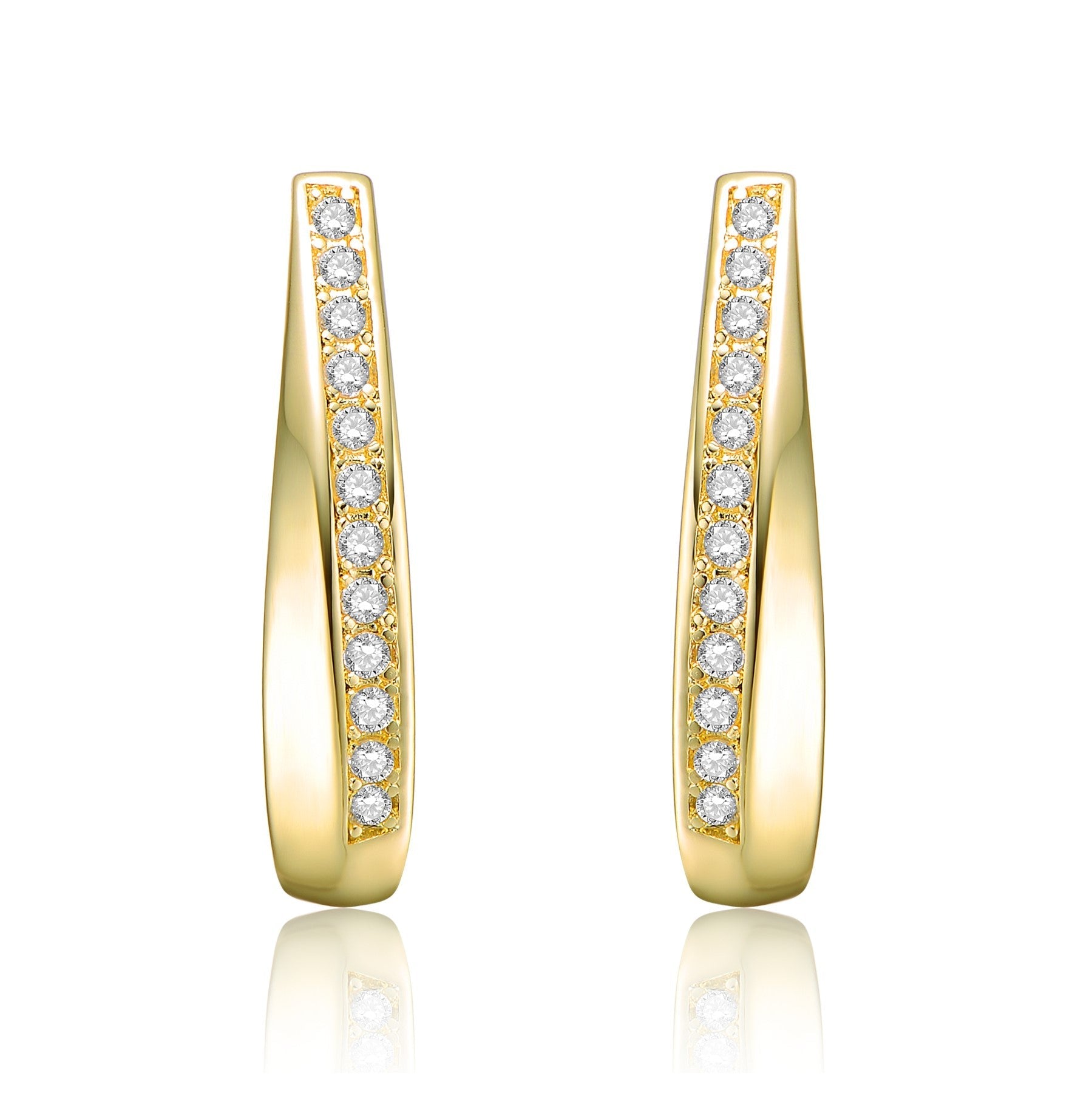 Yellow Gold Plated With Clear Cubic Zirconia Hoop Earrings