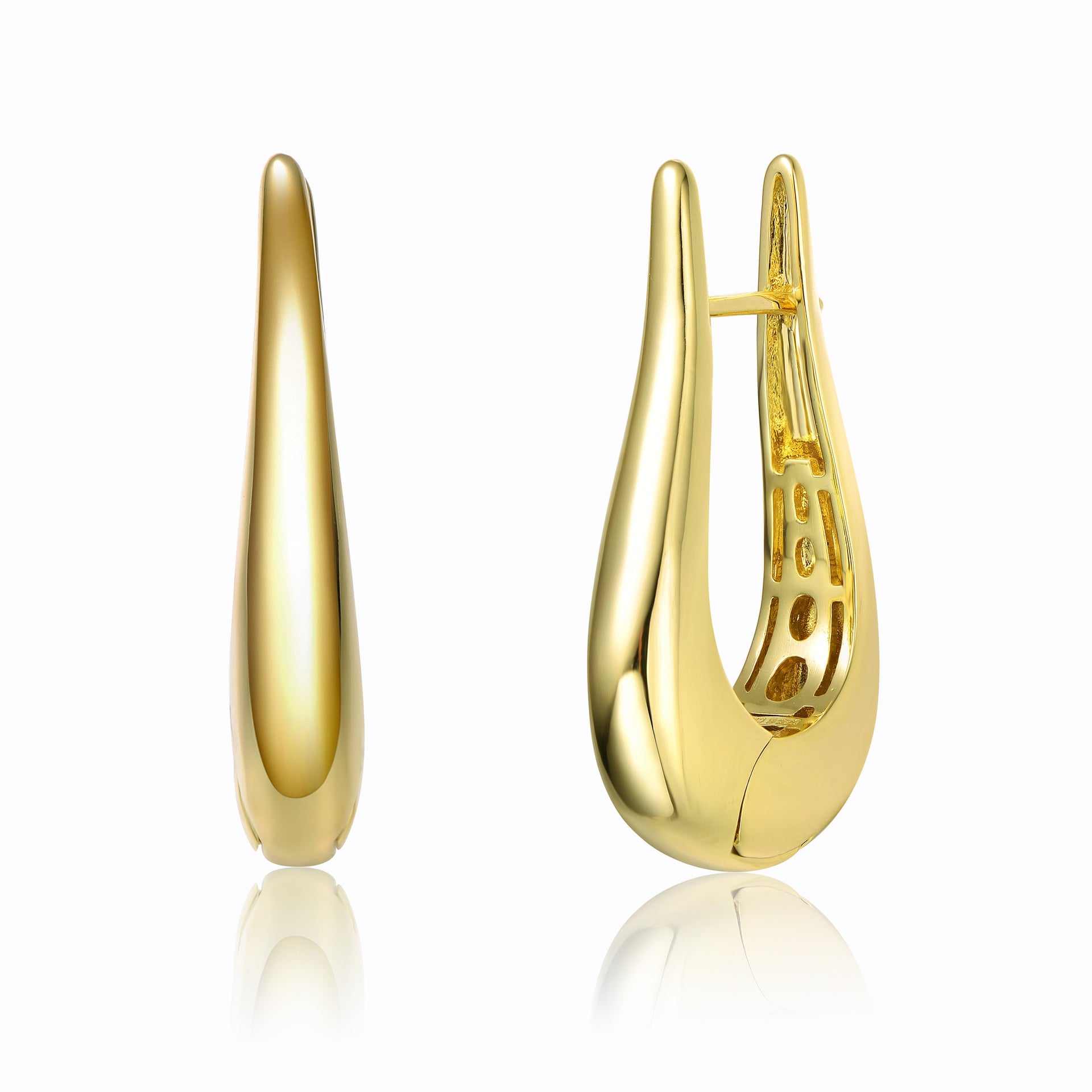 Rachel Glauber Yellow Gold Plated Oblong Oval Raindrop Hoop Earrings