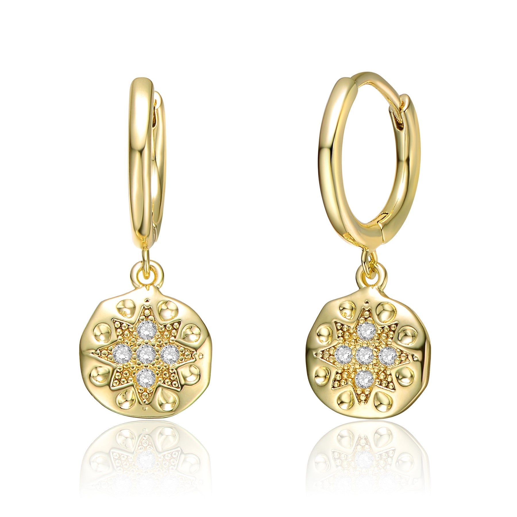 Rachel Glauber Yellow Gold Plated Round Dangle Earrings With Star Design