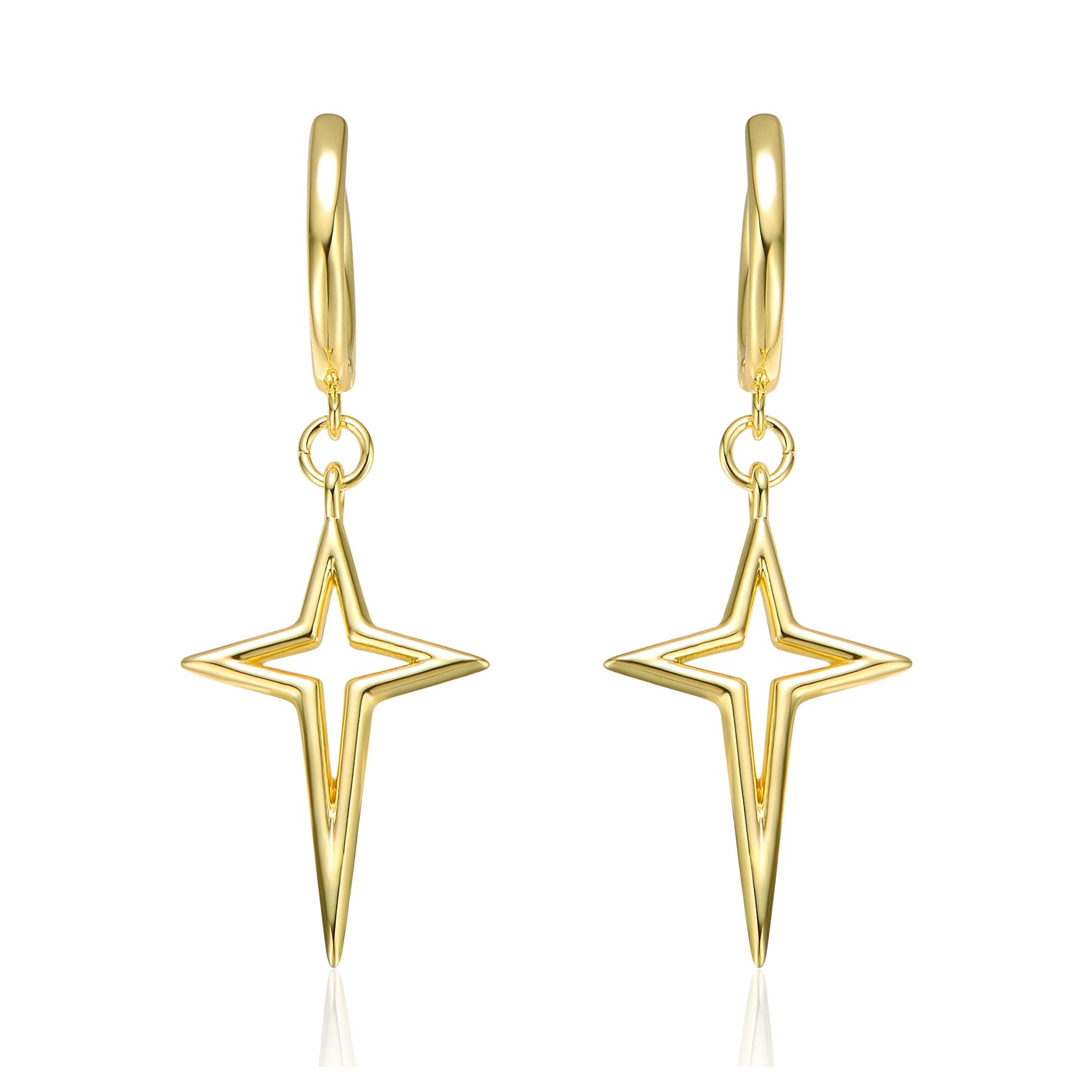 Rachel Glauber Yellow Gold Plated Star Dangle Earrings