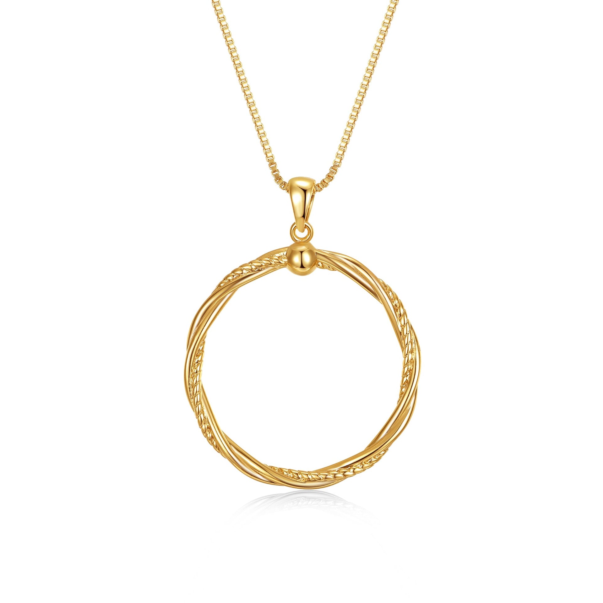 Rachel Glauber Yellow Gold Plated Twisted Rope Eternity Wreath Halo Box Chain Necklace