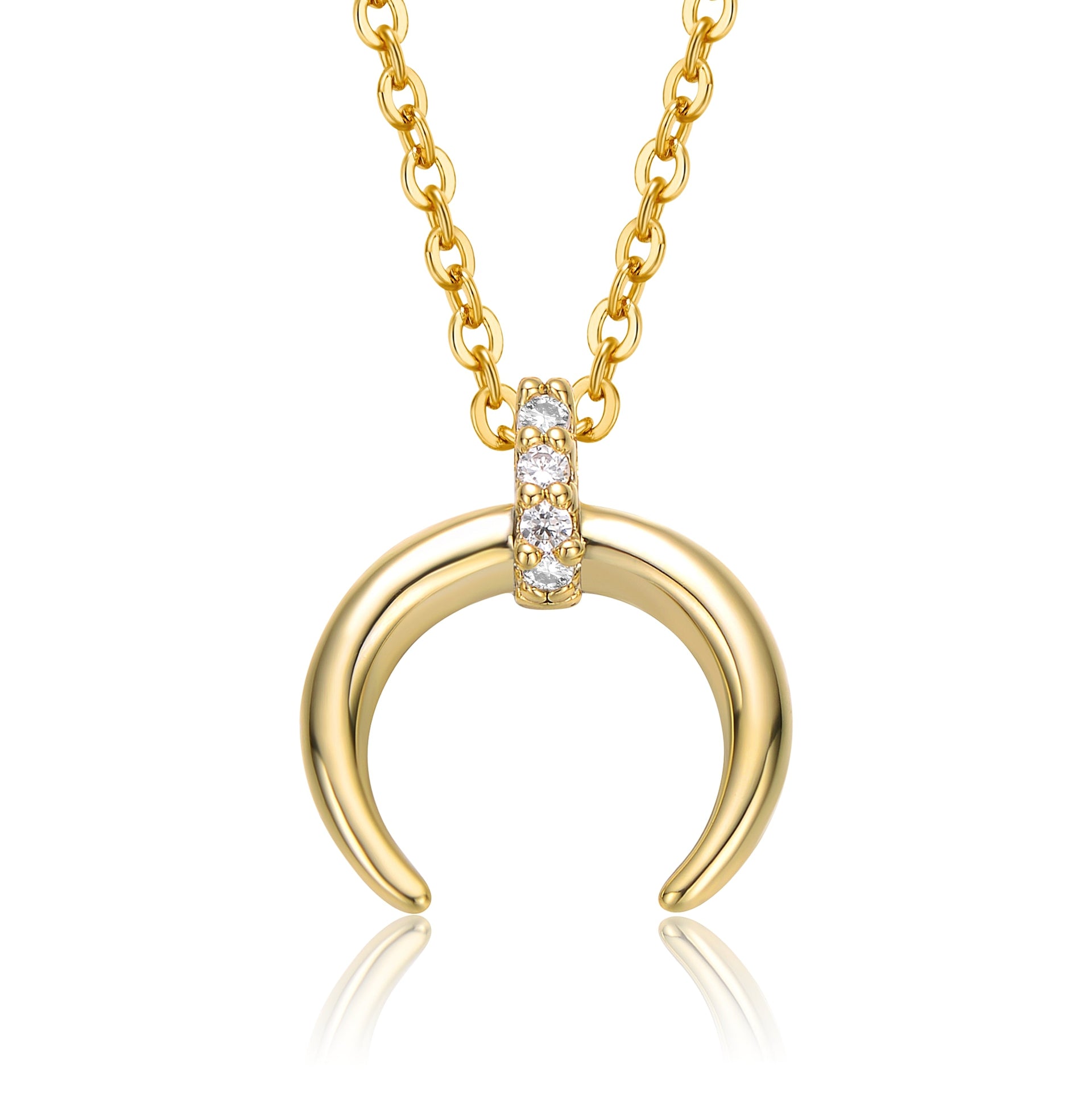 Rachel Glauber Yellow Gold Plated With Cubic Zirconia Crescent Horn Pendant Necklace