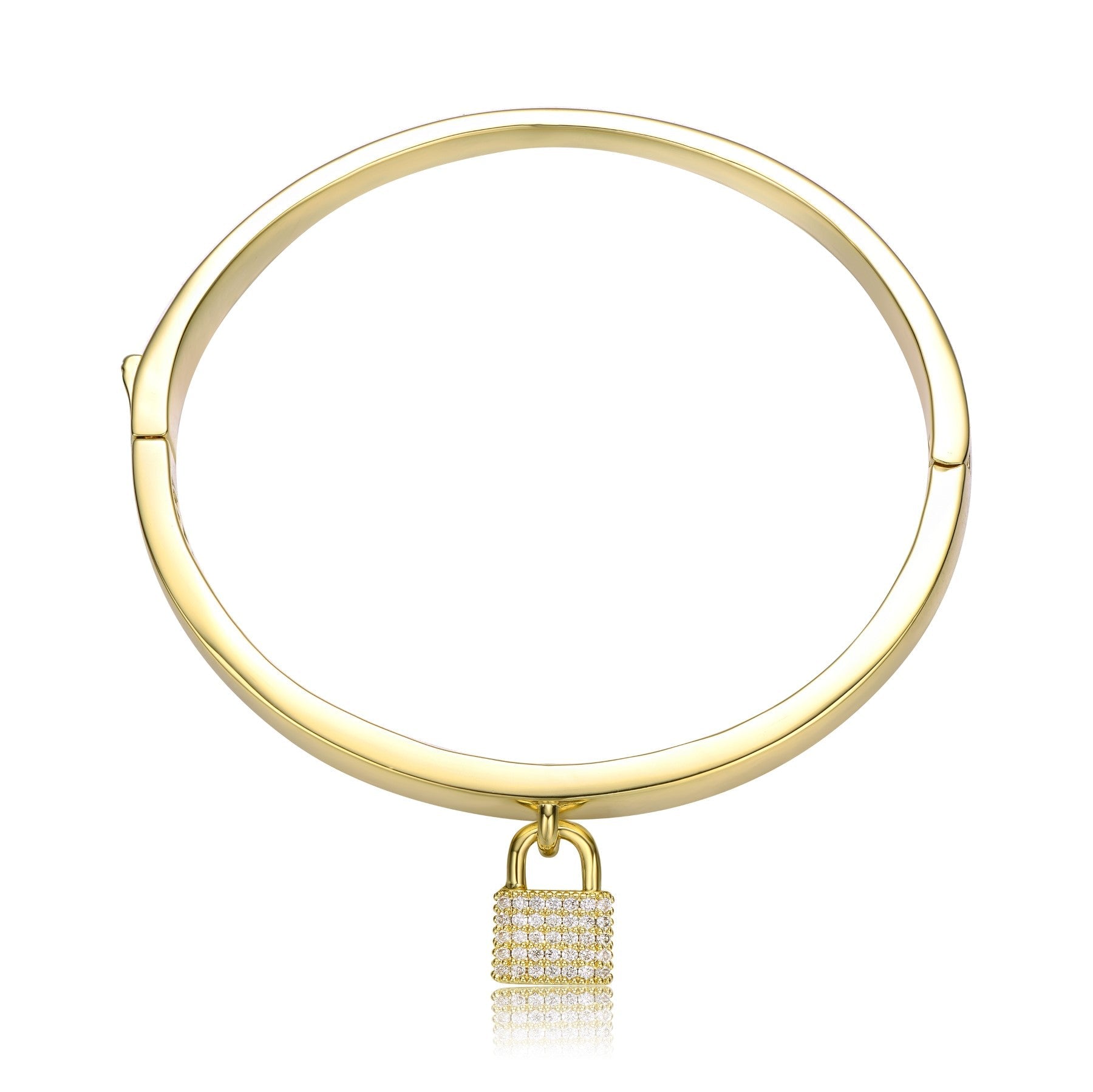 Yellow Gold Plated With Clear Cubic Zirconia Padlock Charm Stacking Bangle Bracelet