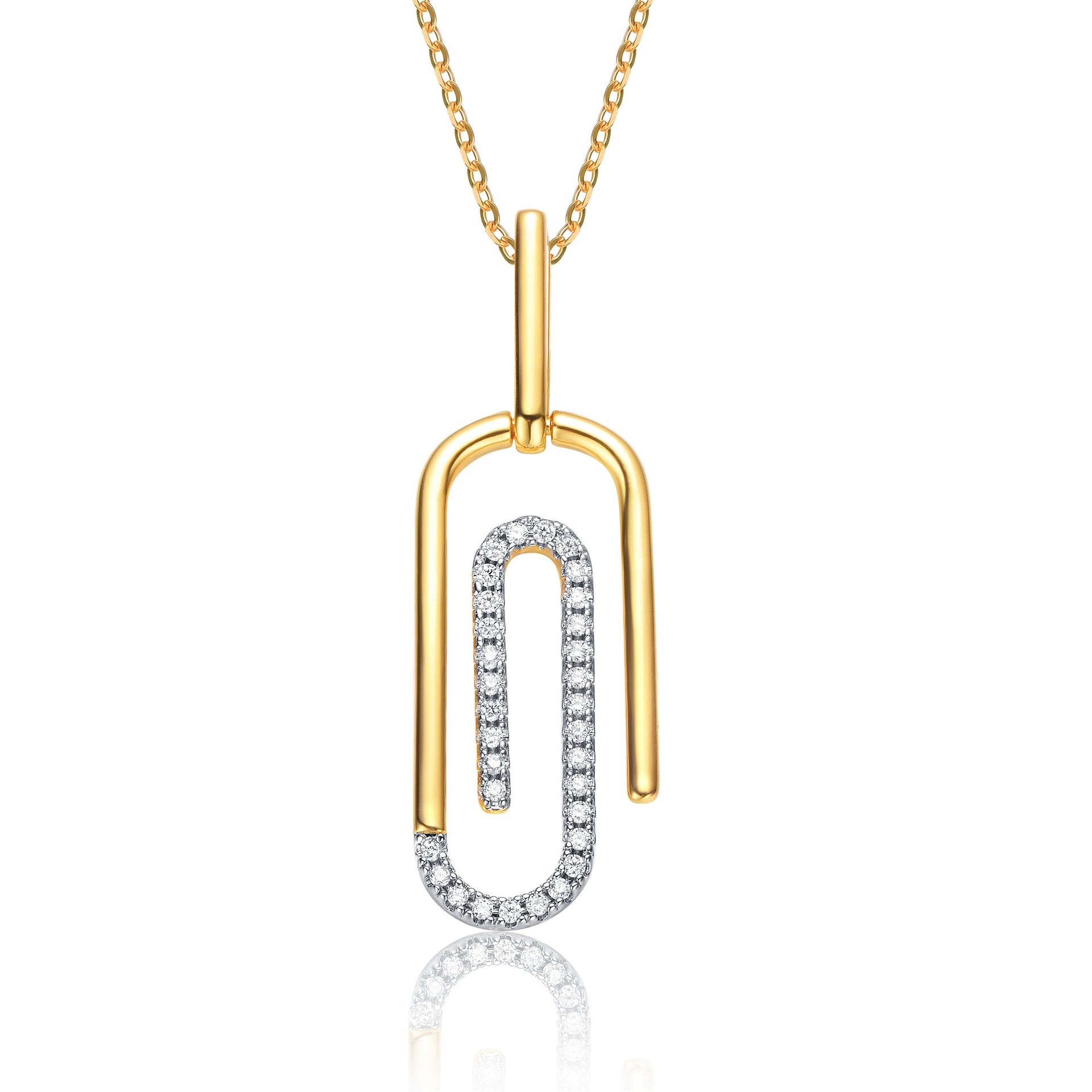 Rachel Glauber Yellow Gold Plated With Cubic Zirconia Paperclip Spiral Pendant Necklace