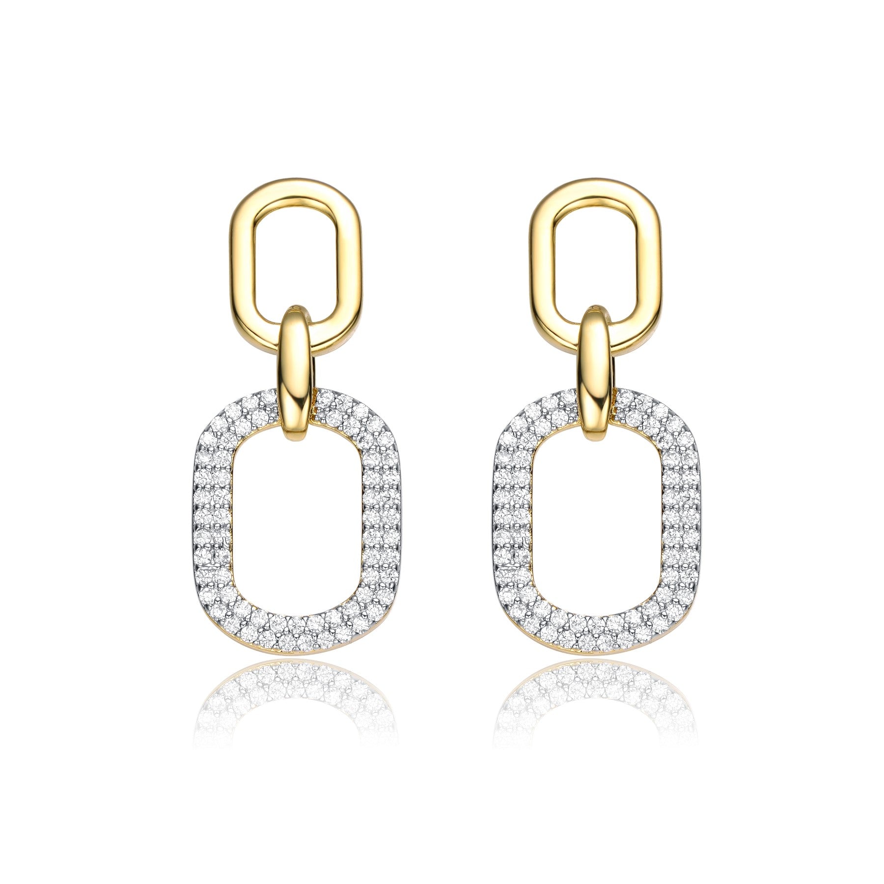 Rachel Glauber Yellow Gold Plated With Cubic Zirconia Pave Geometric Oval Chain Dangle Earrings