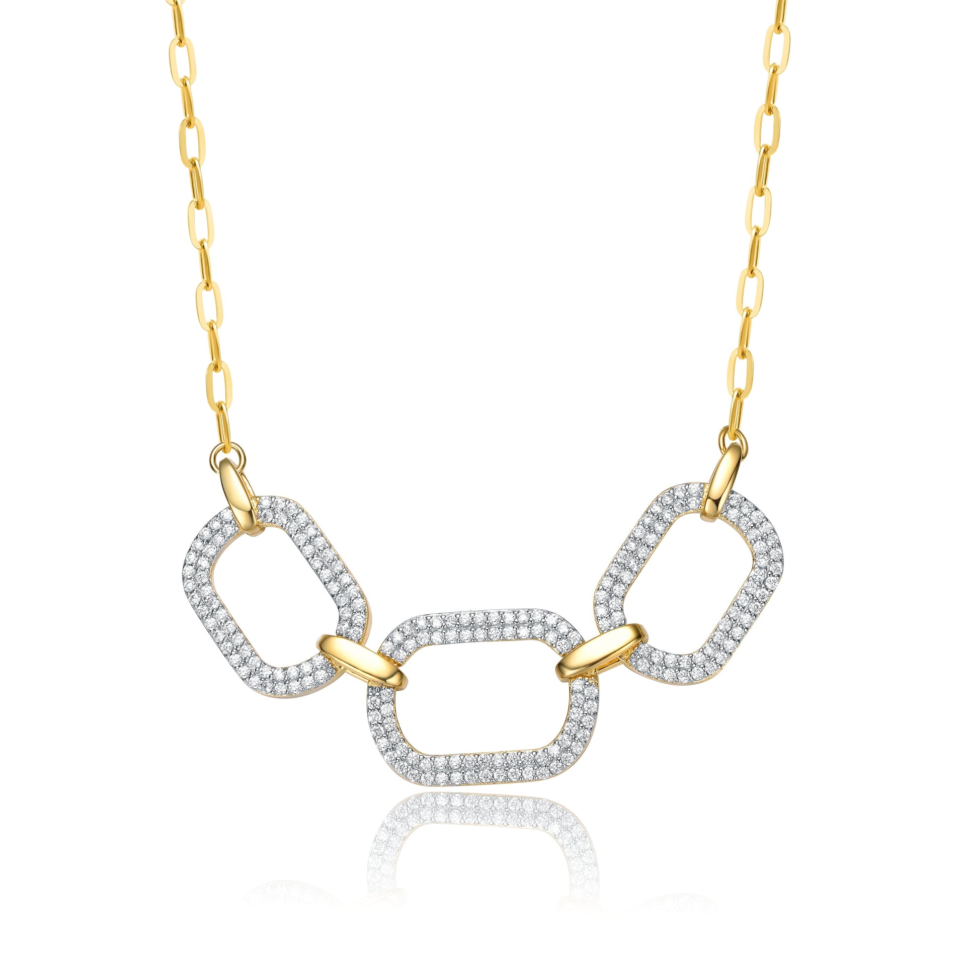 Rachel Glauber Yellow Gold Plated With Cubic Zirconia Pave Geometric Oval Chain Necklace