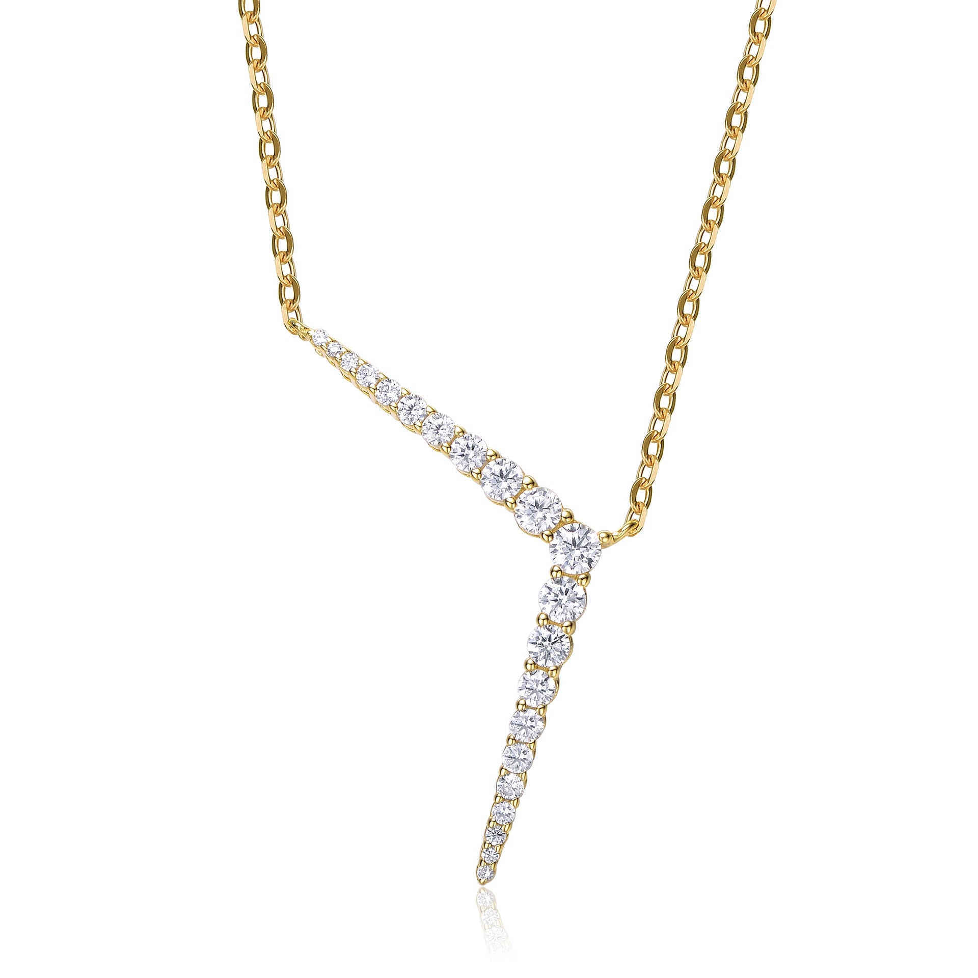 Yellow Gold Plated With Clear Cubic Zirconia Solar Chevron Necklace In Sterling Silver