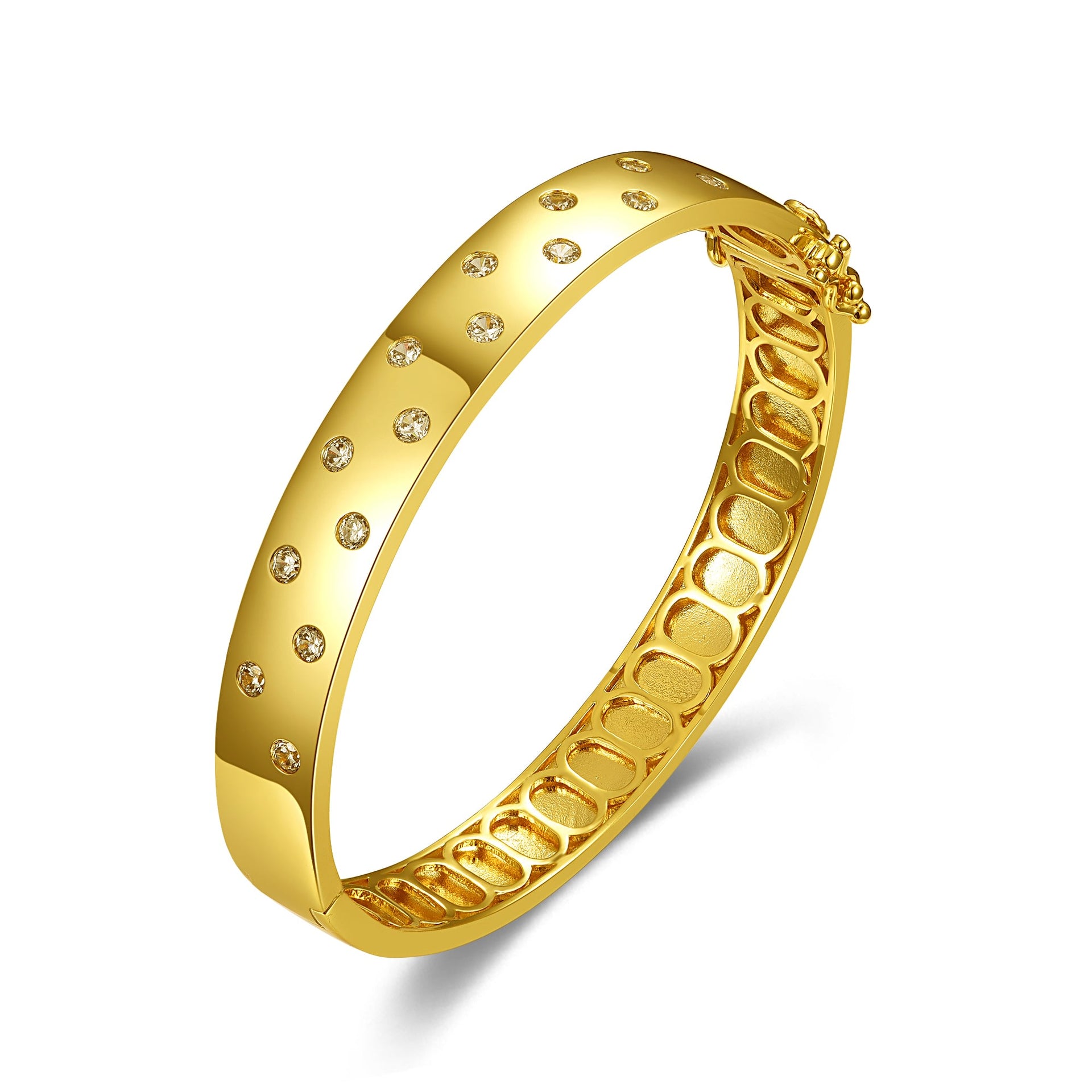 Yellow Gold Plated With Clear Cubic Zirconia Starry Sky Bangle Bracelet