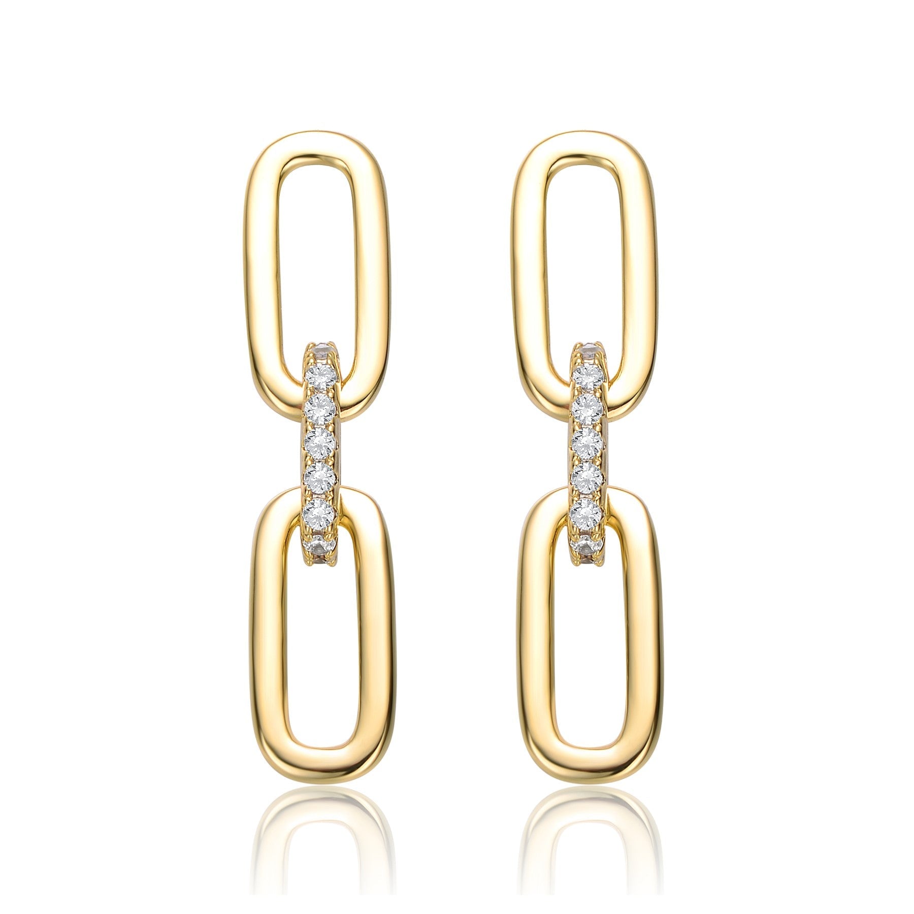 Rachel Glauber Yellow Gold Plated Cubic Zirconia Triple Chain Drop Earrings
