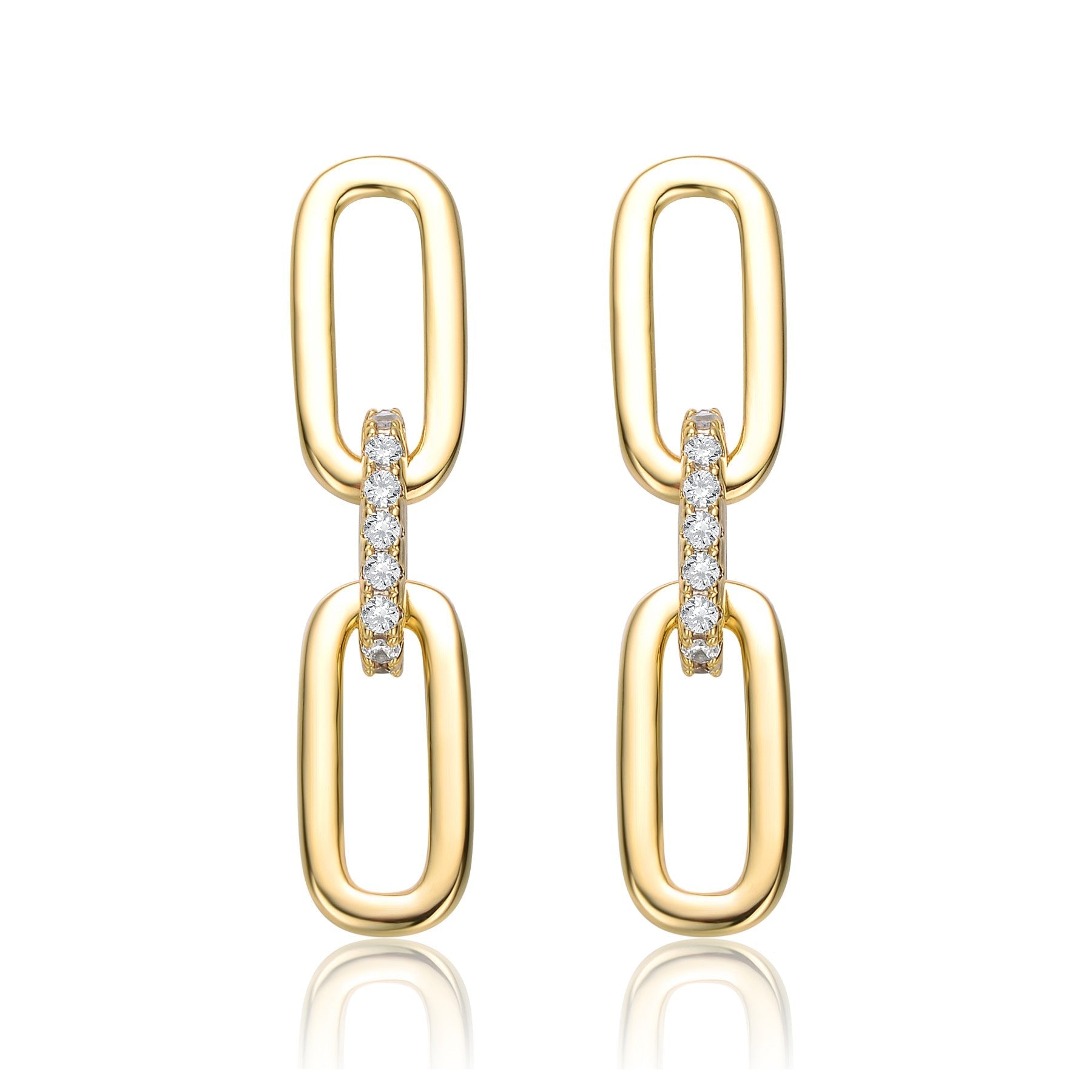 Rachel Glauber Yellow Gold Plated With Cubic Zirconia Triple Chain Drop Earrings