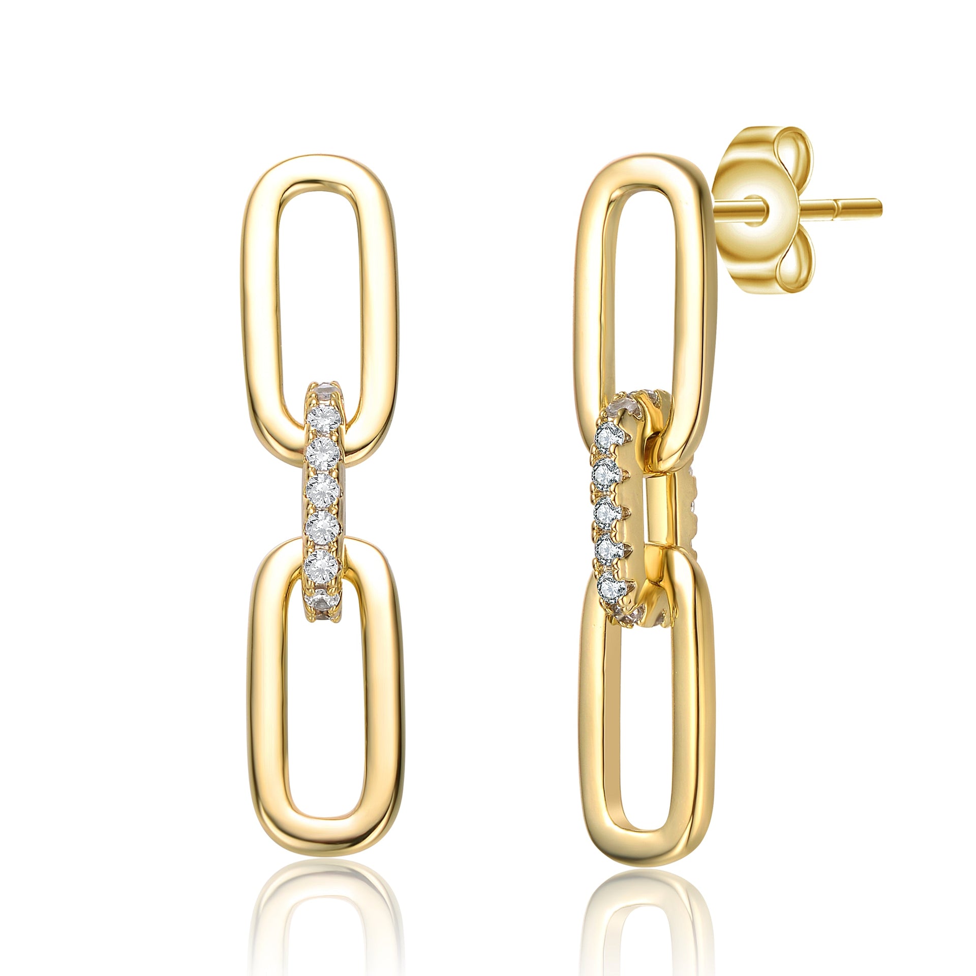 Rachel Glauber Yellow Gold Plated Cubic Zirconia Triple Chain Drop Earrings