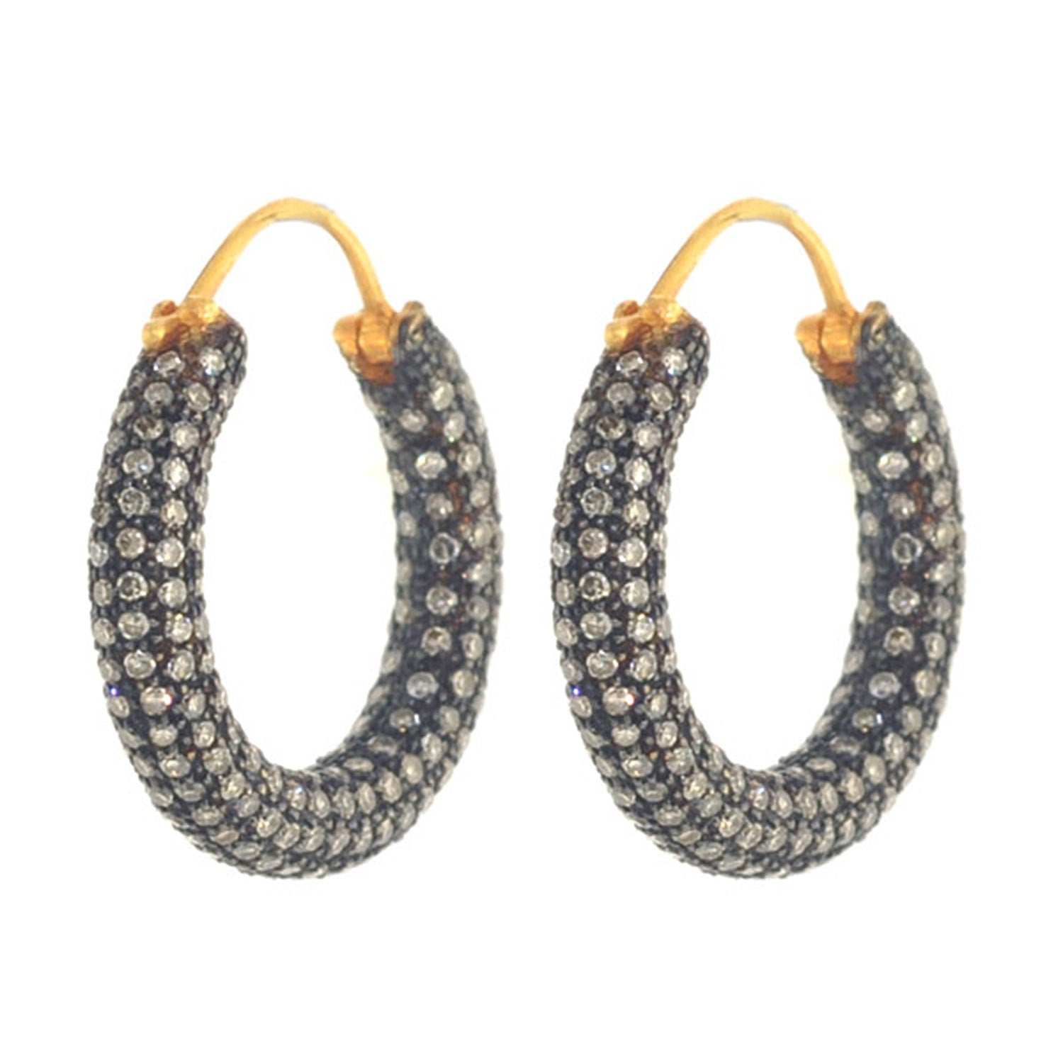 14Kt Yellow Gold Micro Pave Diamond Hoop Earrings