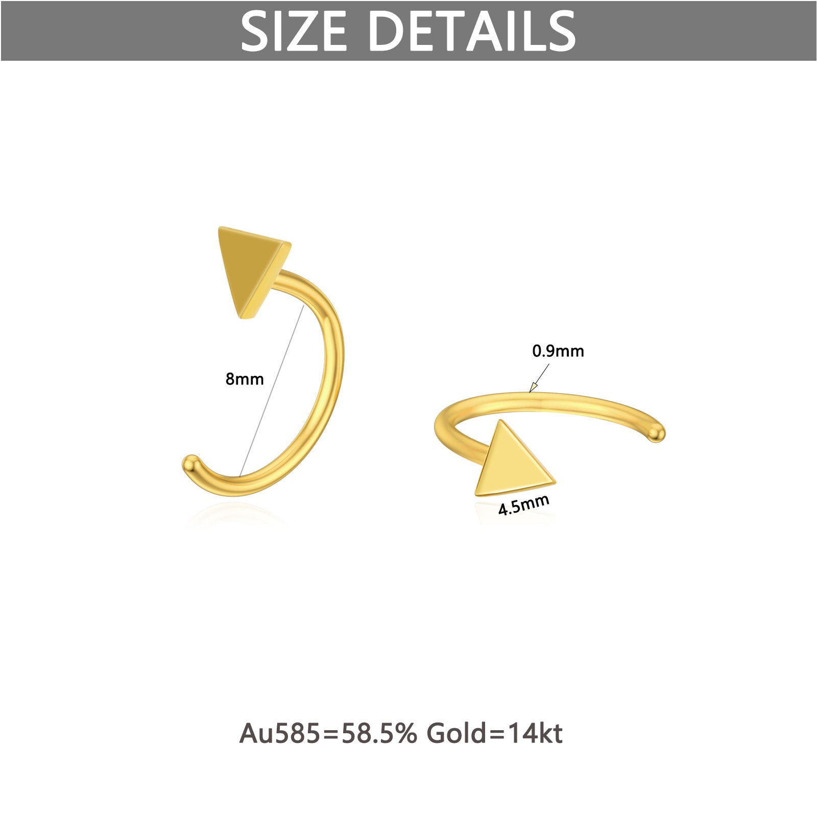 14K Yellow Gold Triangle Half Hoop Earrings Jewelry Gifts ideal for Women