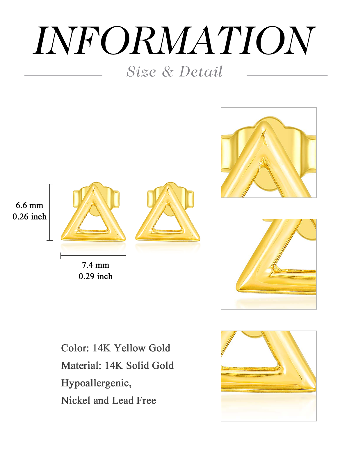 14K Yellow Gold Triangle Stud Earrings