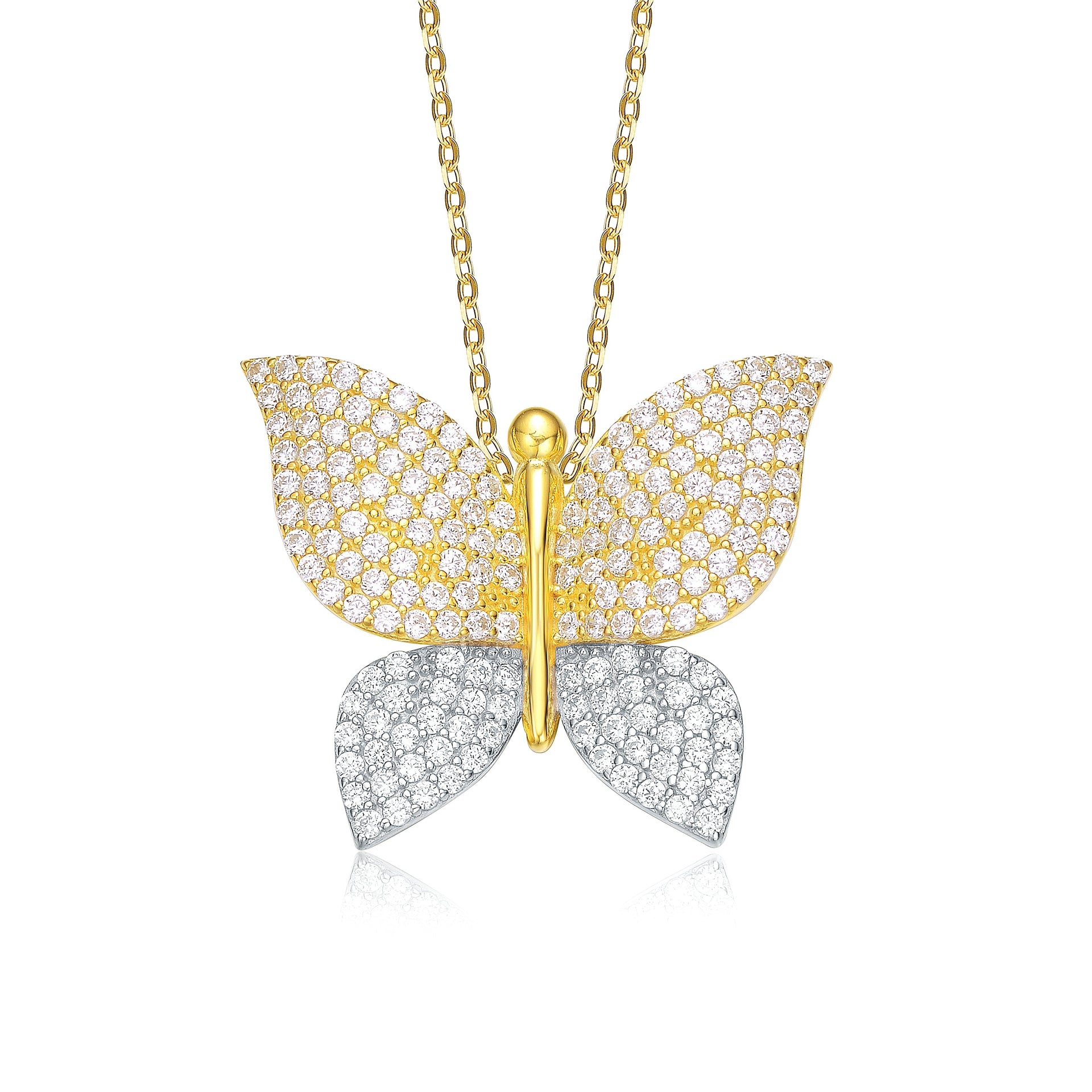 Rachel Glauber Yellow Gold White Gold-Plated With Cubic Zirconia Butterfly Pendant Necklace