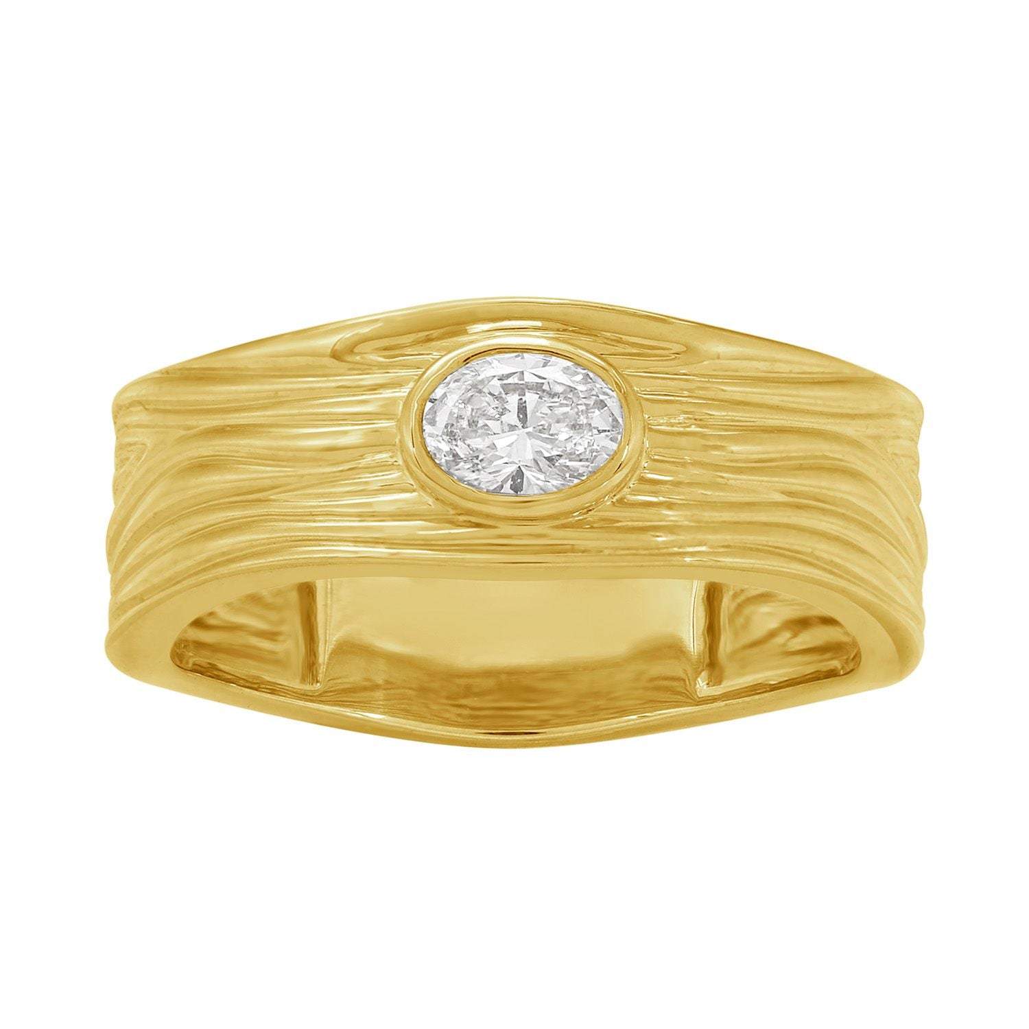 Natural Diamond One Of A Kind Handtextured Band Ring In 14K Yellow Gold