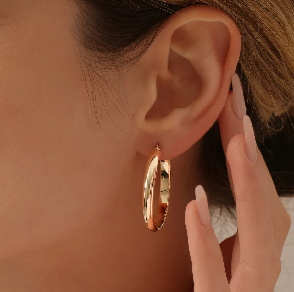 14K Yellow Solid Gold Large Gold Hoop Earrings 35MM