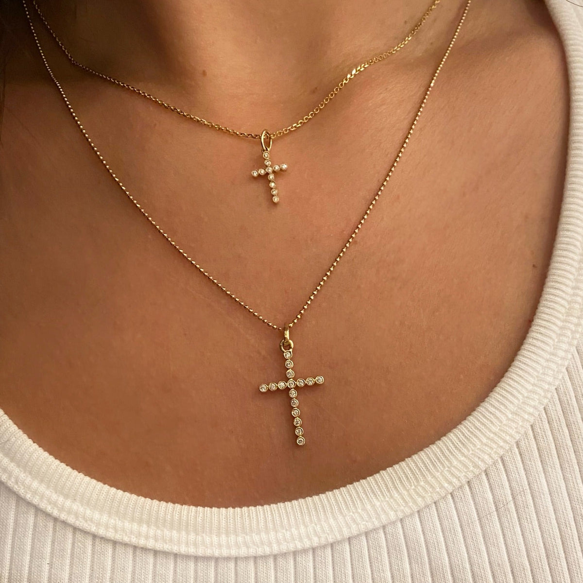 14k Diamond Cross Necklace Mini -  - Aureus Boutique
