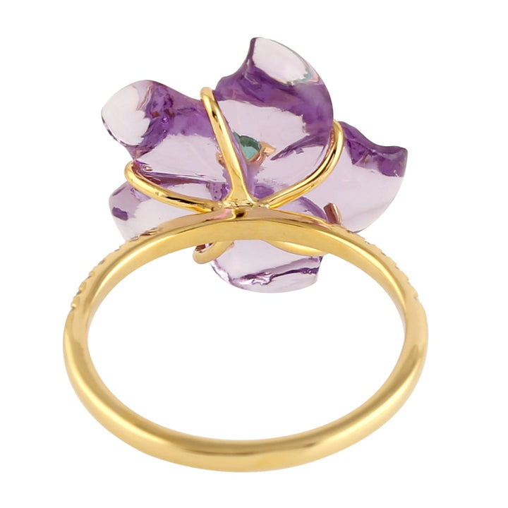 14k Gold Flower Ring Emerald Diamond Mix Stone -  - Aureus Boutique