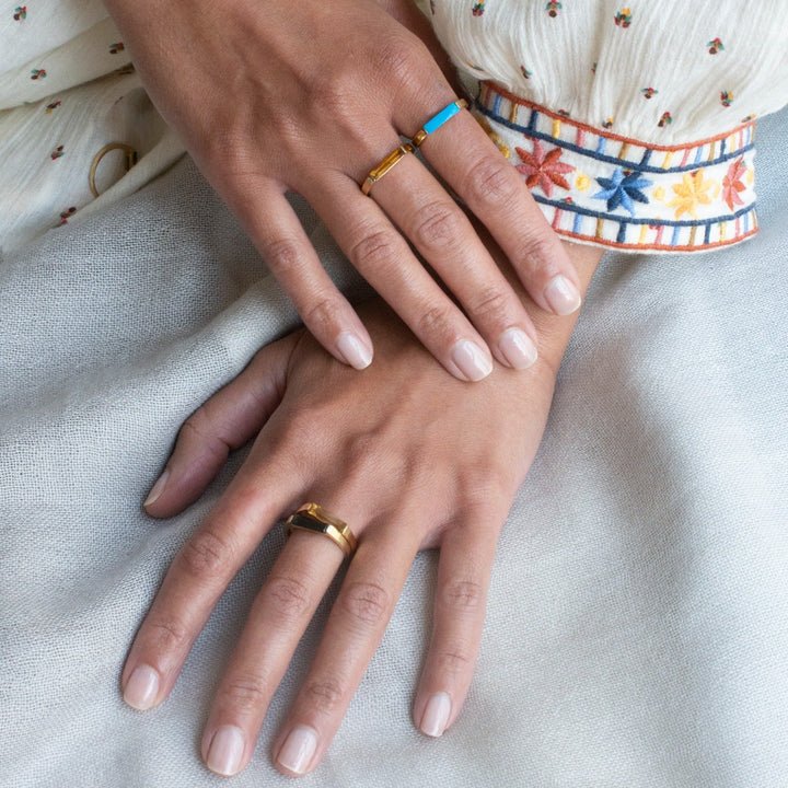 14k Gold Plated Slim Stacking Ring Citrine -  - Aureus Boutique
