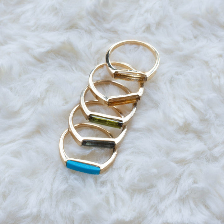 14k Gold Plated Slim Stacking Ring Citrine -  - Aureus Boutique