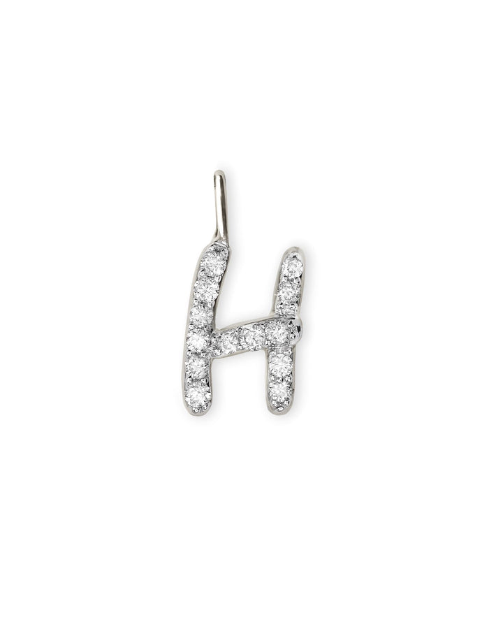 14k White Gold Letter H Charm in White Diamond -  - Aureus Boutique