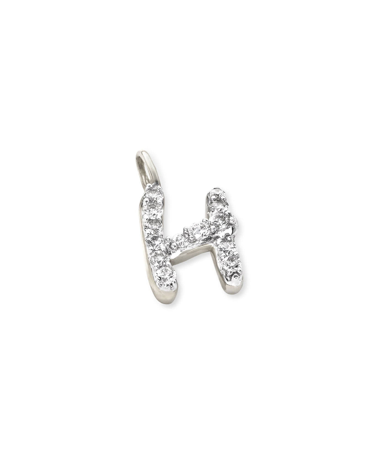 14k White Gold Letter H Charm in White Diamond -  - Aureus Boutique