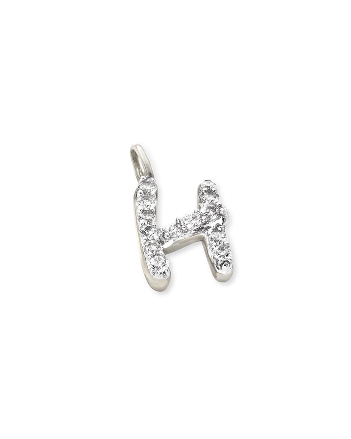 14k White Gold Letter H Charm in White Diamond -  - Aureus Boutique