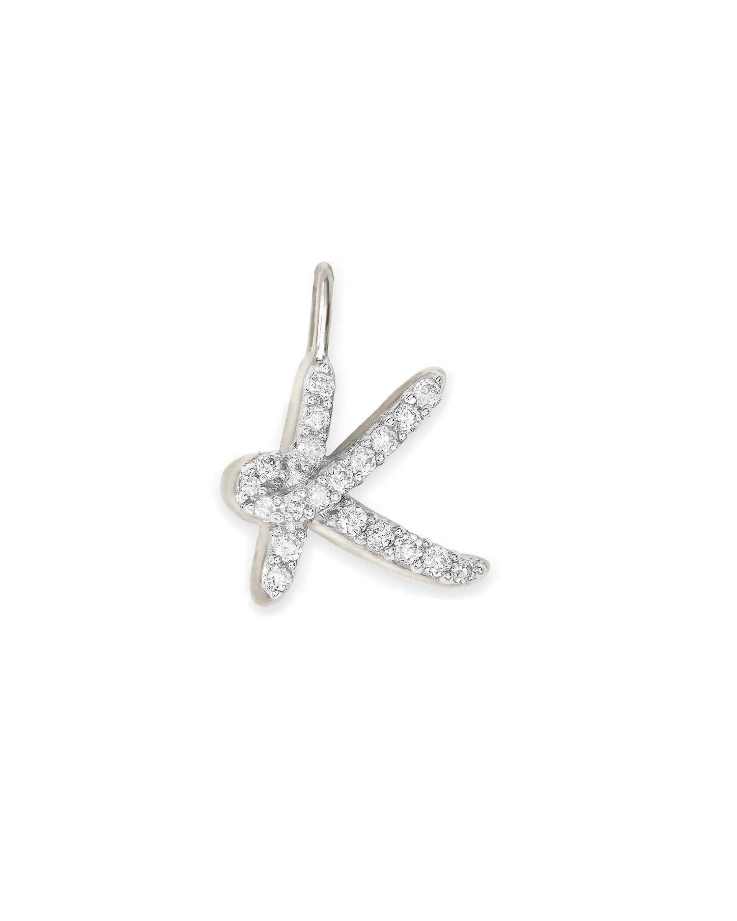 14k White Gold Letter K Charm in White Diamond -  - Aureus Boutique
