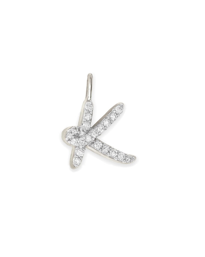 14k White Gold Letter K Charm in White Diamond -  - Aureus Boutique