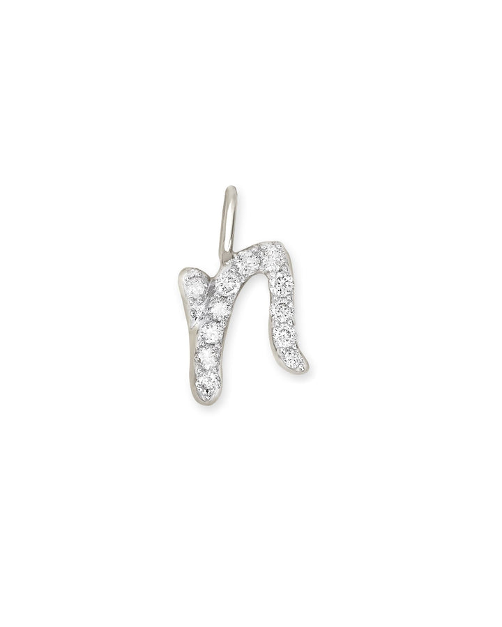 14k White Gold Letter N Charm in White Diamond -  - Aureus Boutique