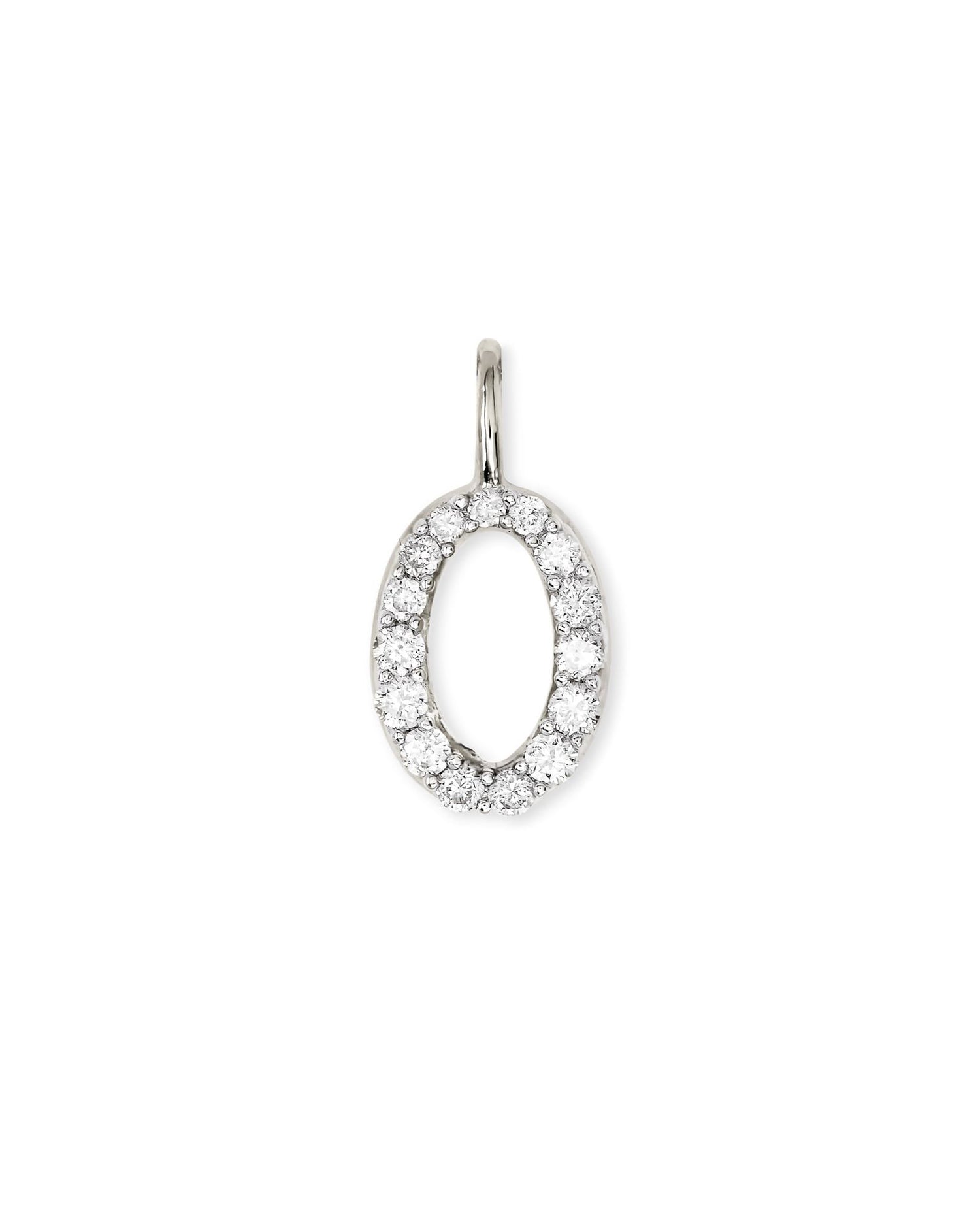 14k White Gold Letter O Charm in White Diamond -  - Aureus Boutique