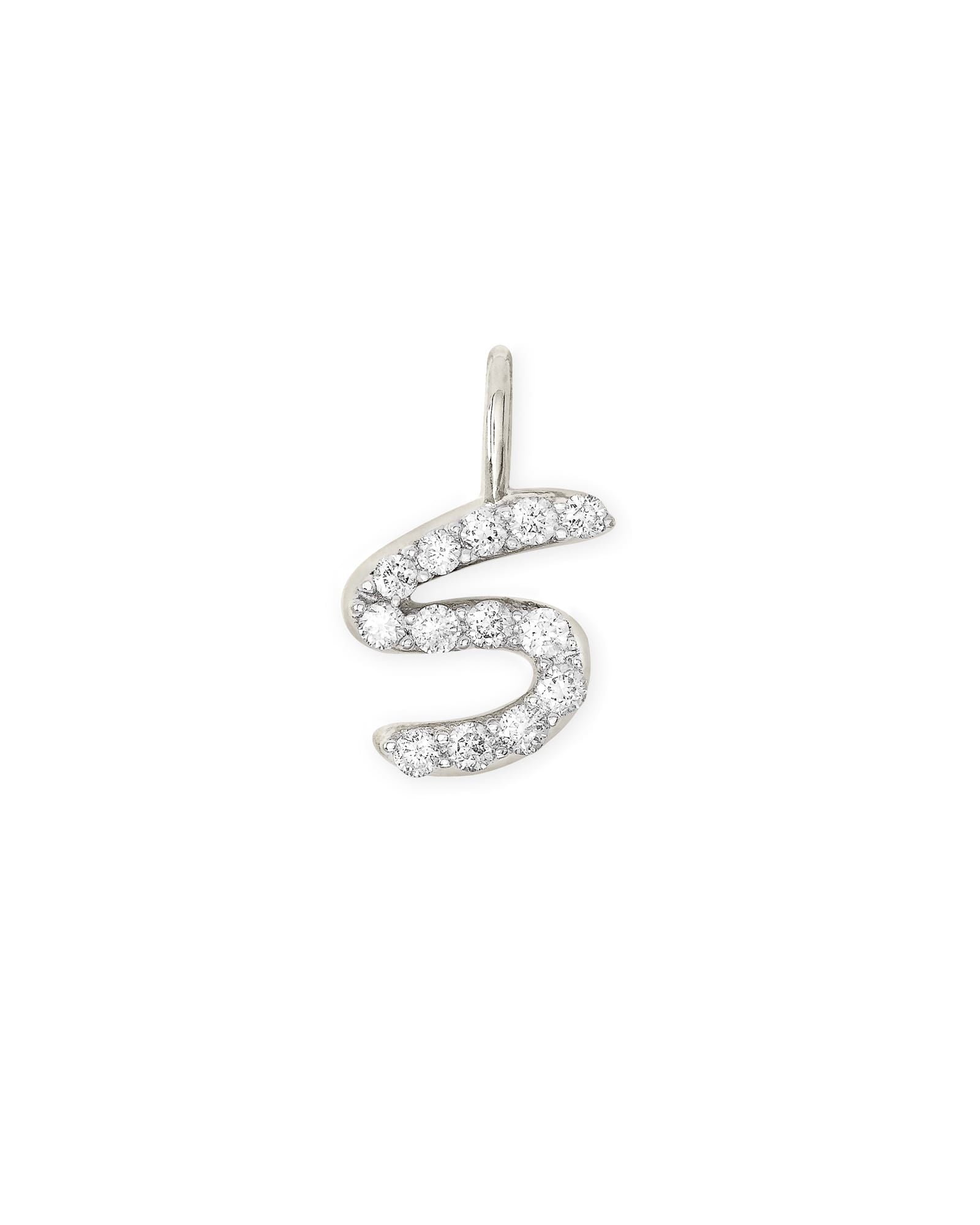 14k White Gold Letter S Charm in White Diamond -  - Aureus Boutique