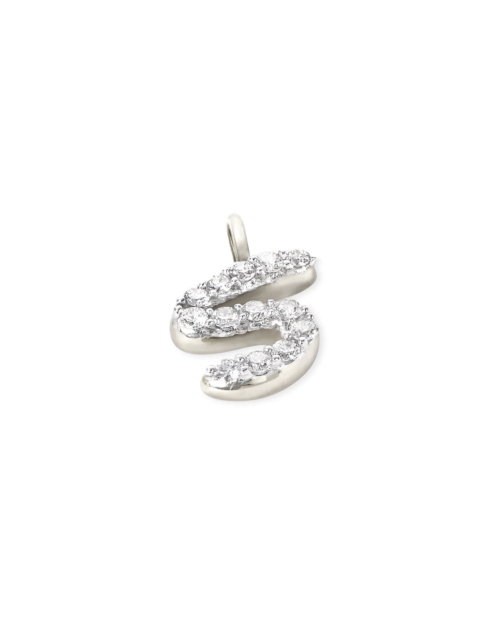 14k White Gold Letter S Charm in White Diamond -  - Aureus Boutique