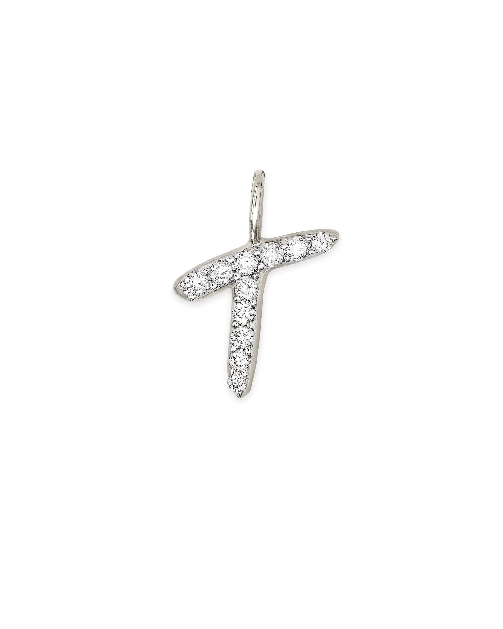 14k White Gold Letter T Charm in White Diamond -  - Aureus Boutique