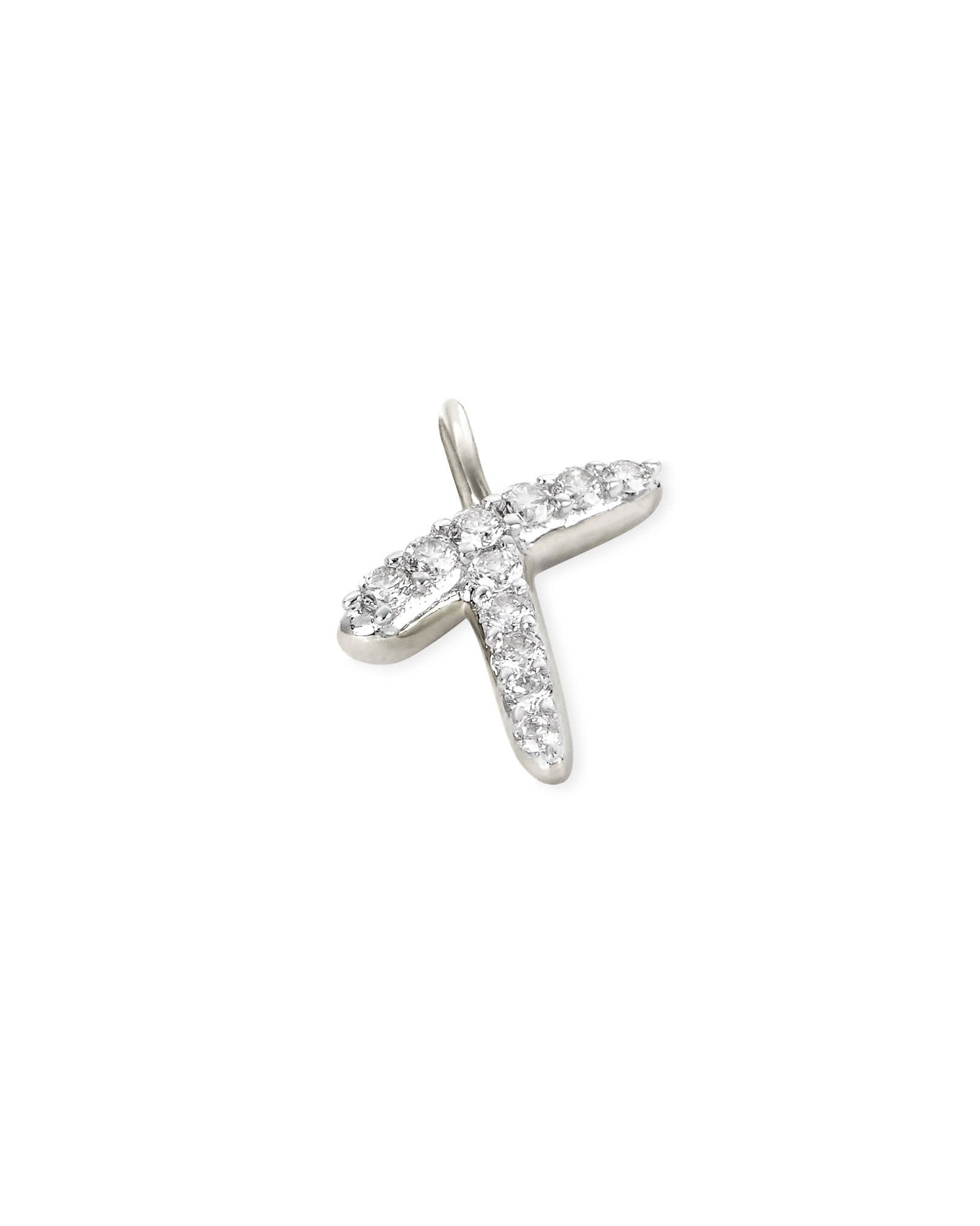 14k White Gold Letter T Charm in White Diamond -  - Aureus Boutique